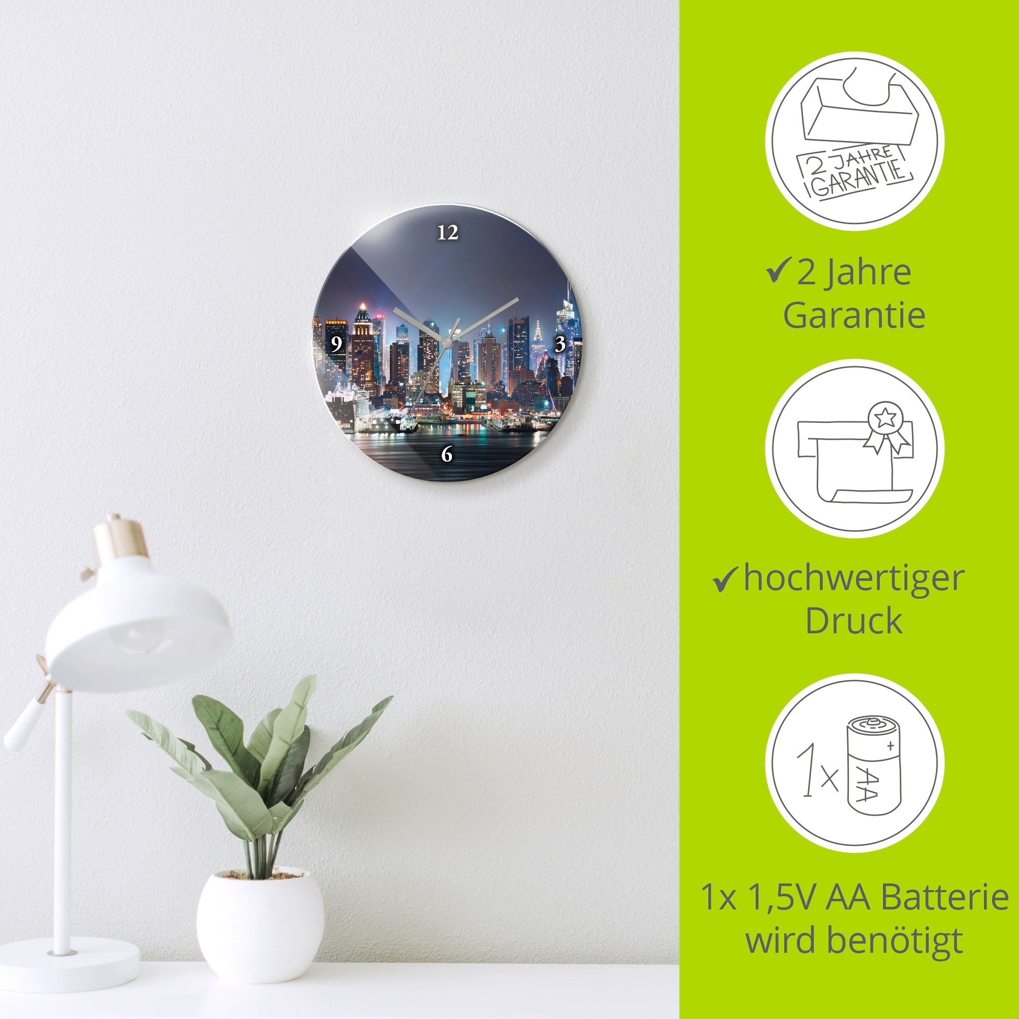 Artland Horloge murale »New York City Times Square« wahlweise mit Quarz- oder Funkuhrwerk, lautlos ohne Tickgeräusche