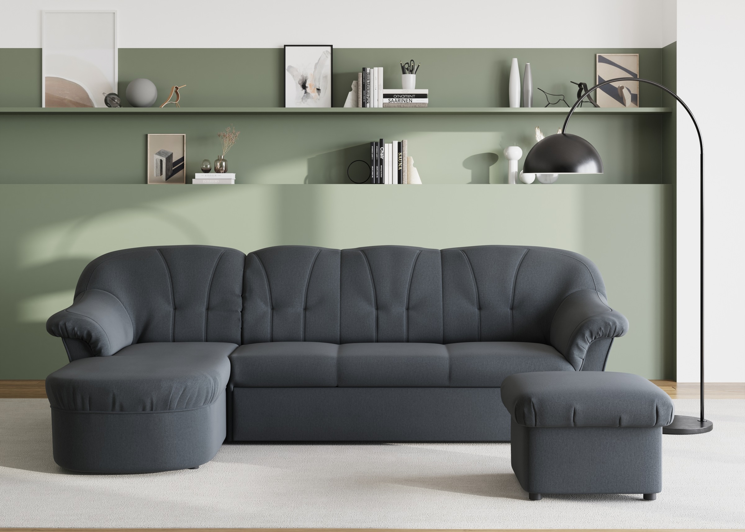 DOMO collection Ecksofa »Pegnitz, elegante Rückensteppung, kompakte Stellmasse 238/141cm, L-Form«, wahlweise mit Bettfunktion