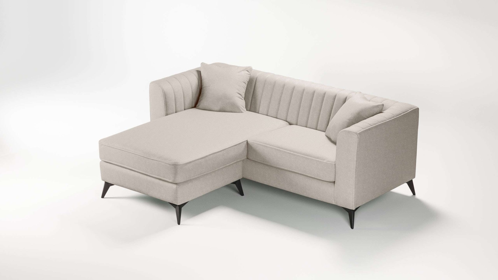 PLACES OF STYLE Ecksofa »MATTHEW L-Form ideal für kleine Räume, Masse B/T/H: 201/162/74 cm« elegantes Designsofa, feine Steppung im Rücken, incl. Zierkissen