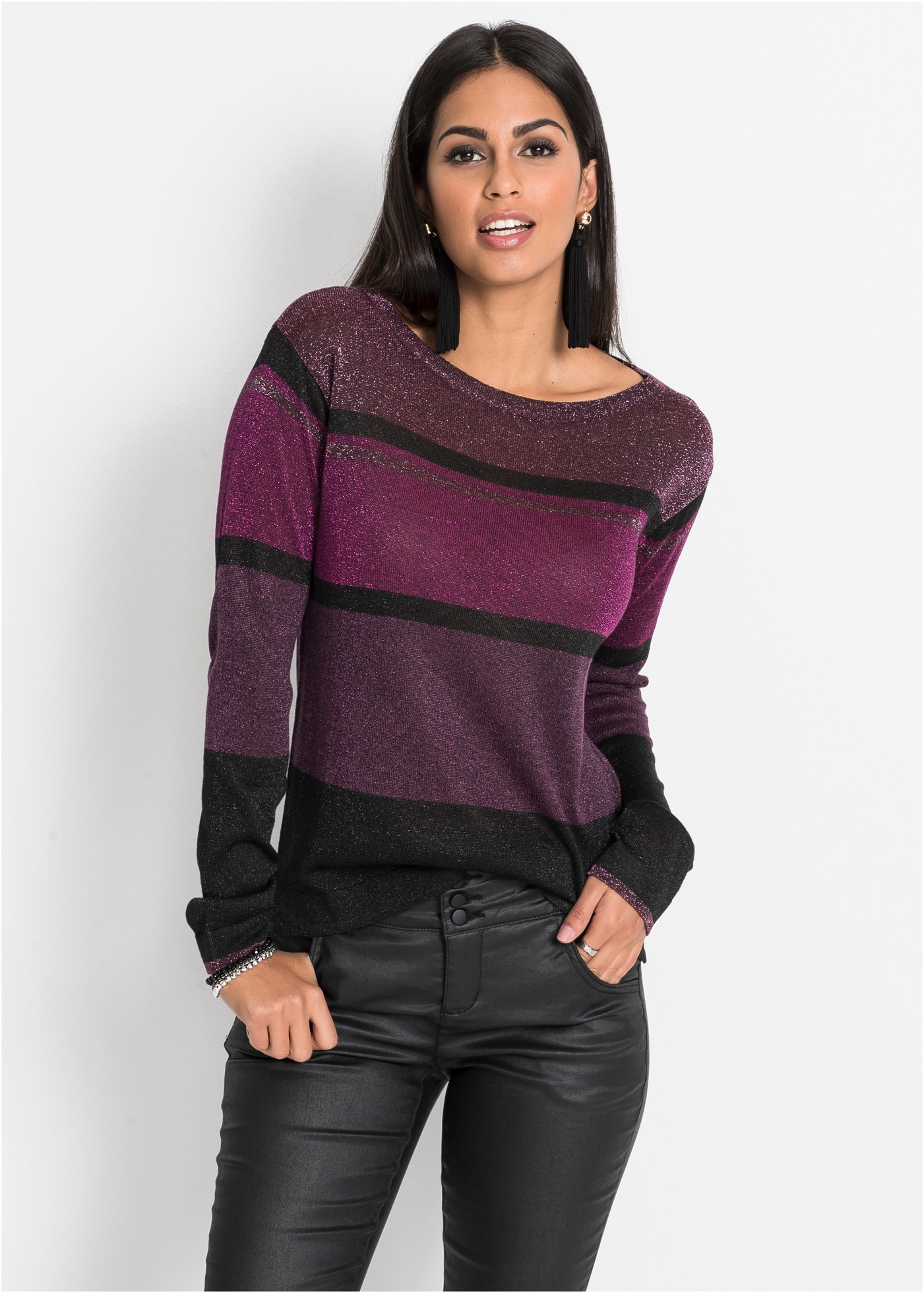 Image of bonprix Strickpullover aus Viskosemix mit glänzendem Streifen-Muster