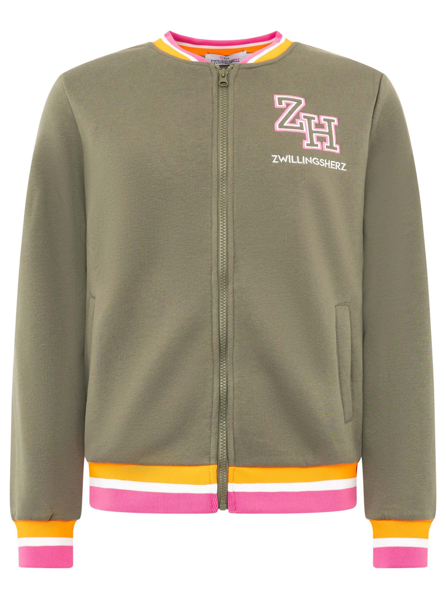 Zwillingsherz Sweatjacke »"Zwillingsherz"« durchgehender Zipper, Logo auf der Schulter, gestreifte Bündchen
