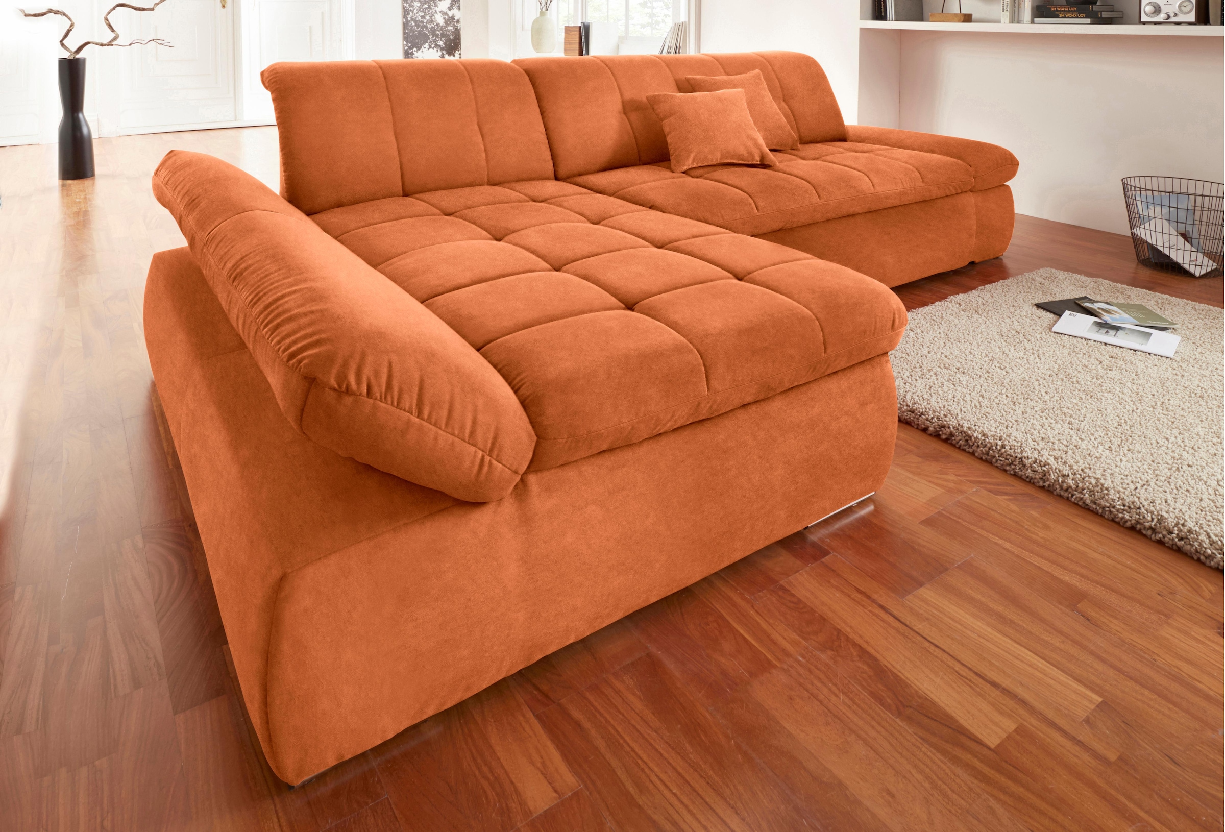 DOMO collection Ecksofa »NMoric XXL, B/T/H: 300/172/80cm, L-Form« wahlweise mit Bettfunktion und Armlehnverstellung