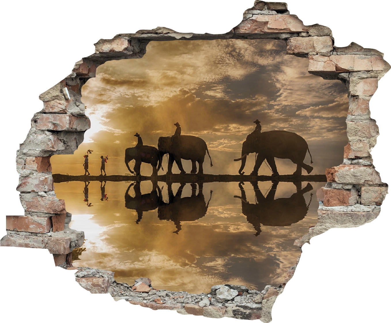 Image of queence Wandtattoo "Elefanten" Wandsticker, Wandbild, selbstklebend, 3D, Wanddurchbruch