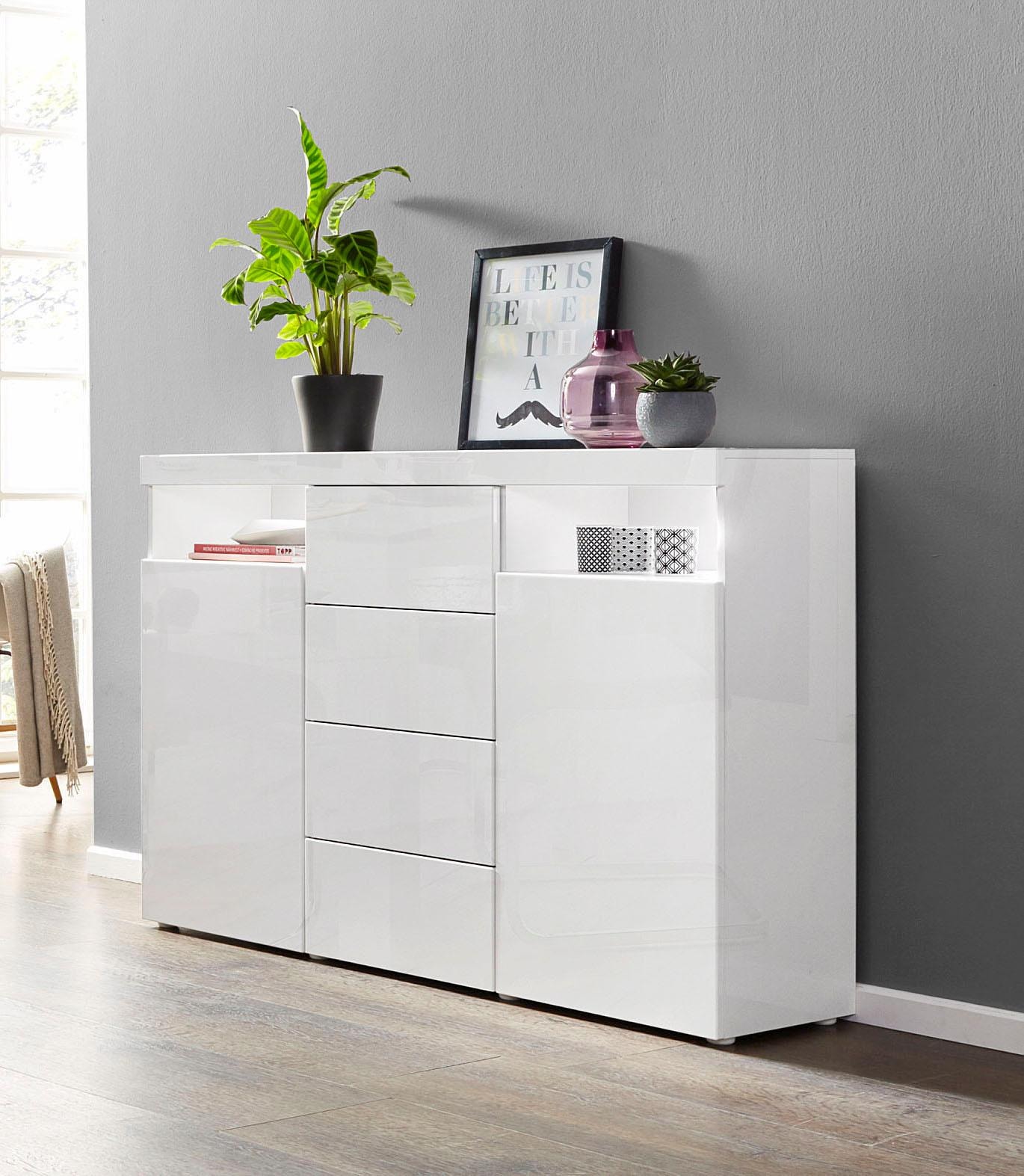 Image of borchardt Möbel Highboard "Kapstadt mit Push-to-open-Funktion, Hochglanzdekor, Kommode, Sideboard" Breite 139 cm, 2 Türen, 4 Schubkästen, Modernes Design made in Germany