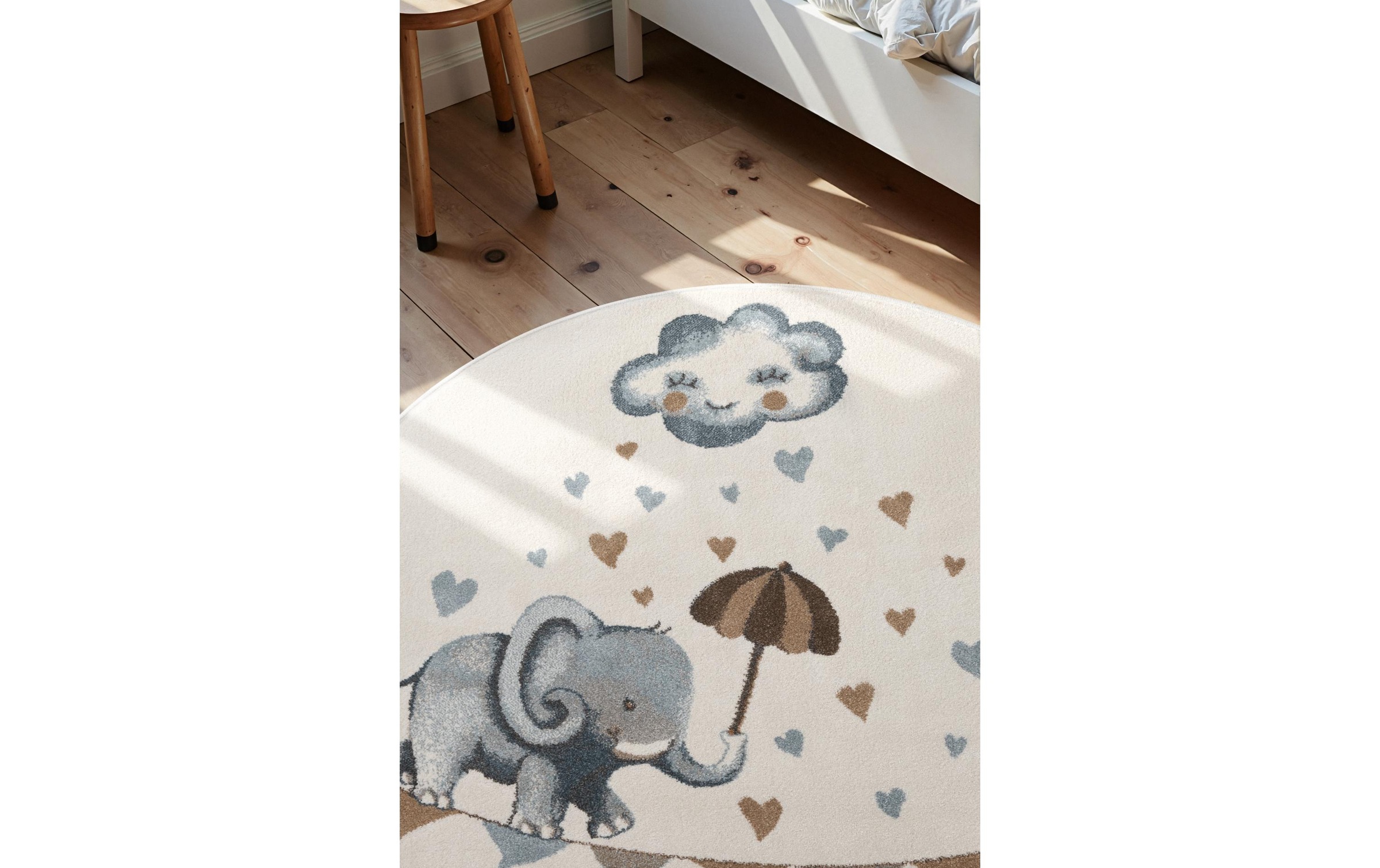 Image of Villeroy & Boch Kinderteppich "Walk like an Elephant Rainy" rund 9 mm Höhe Spielteppich weich, Kinderzimmer, Boho Kids Spielunterlage, Tieremotiv
