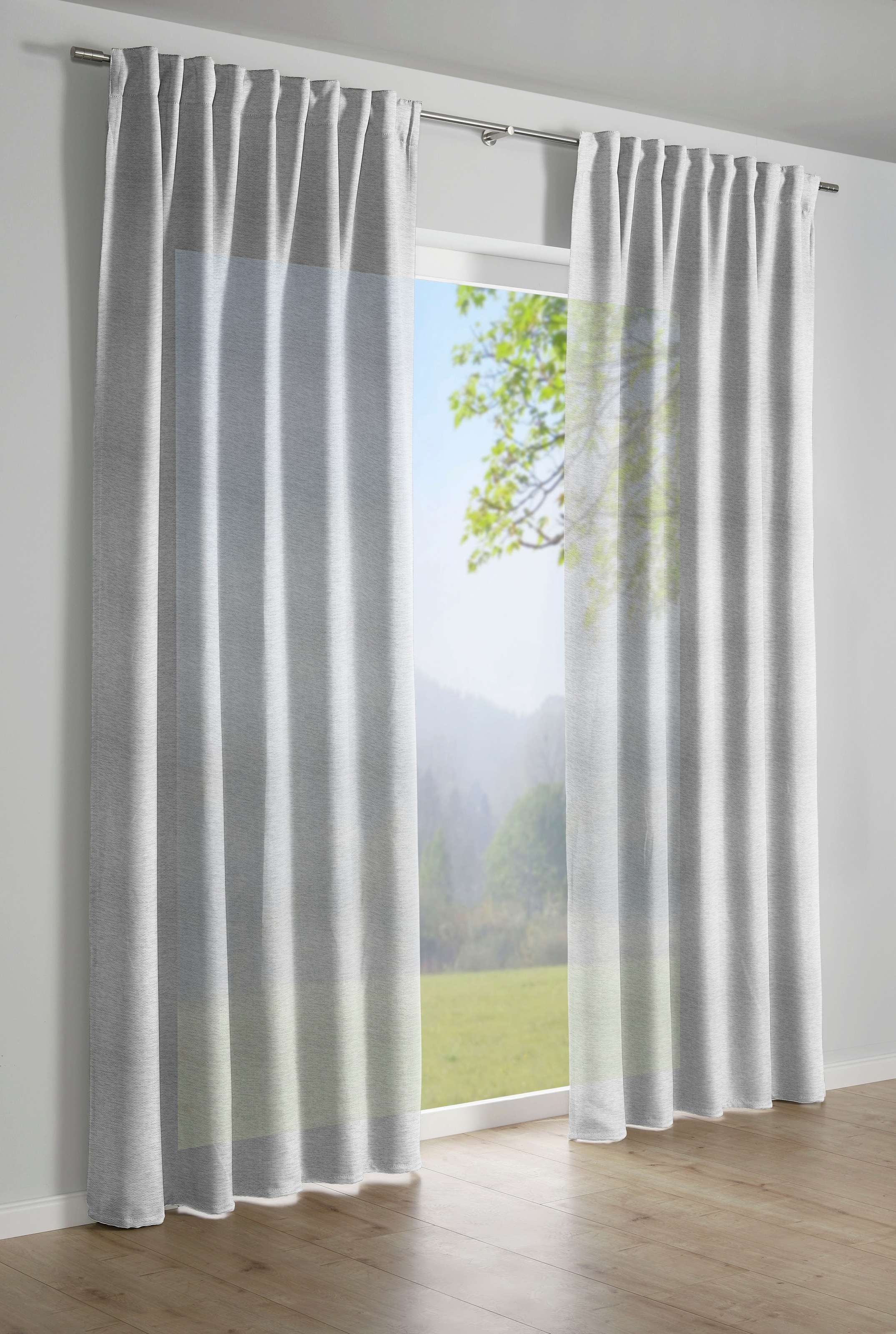 Image of Sehlbach Gardine "Schal Jacquard-Voile Webmuster" Schlaufen 1 Stk. tlg. mit Gardinenband und verdeckten Schlaufen