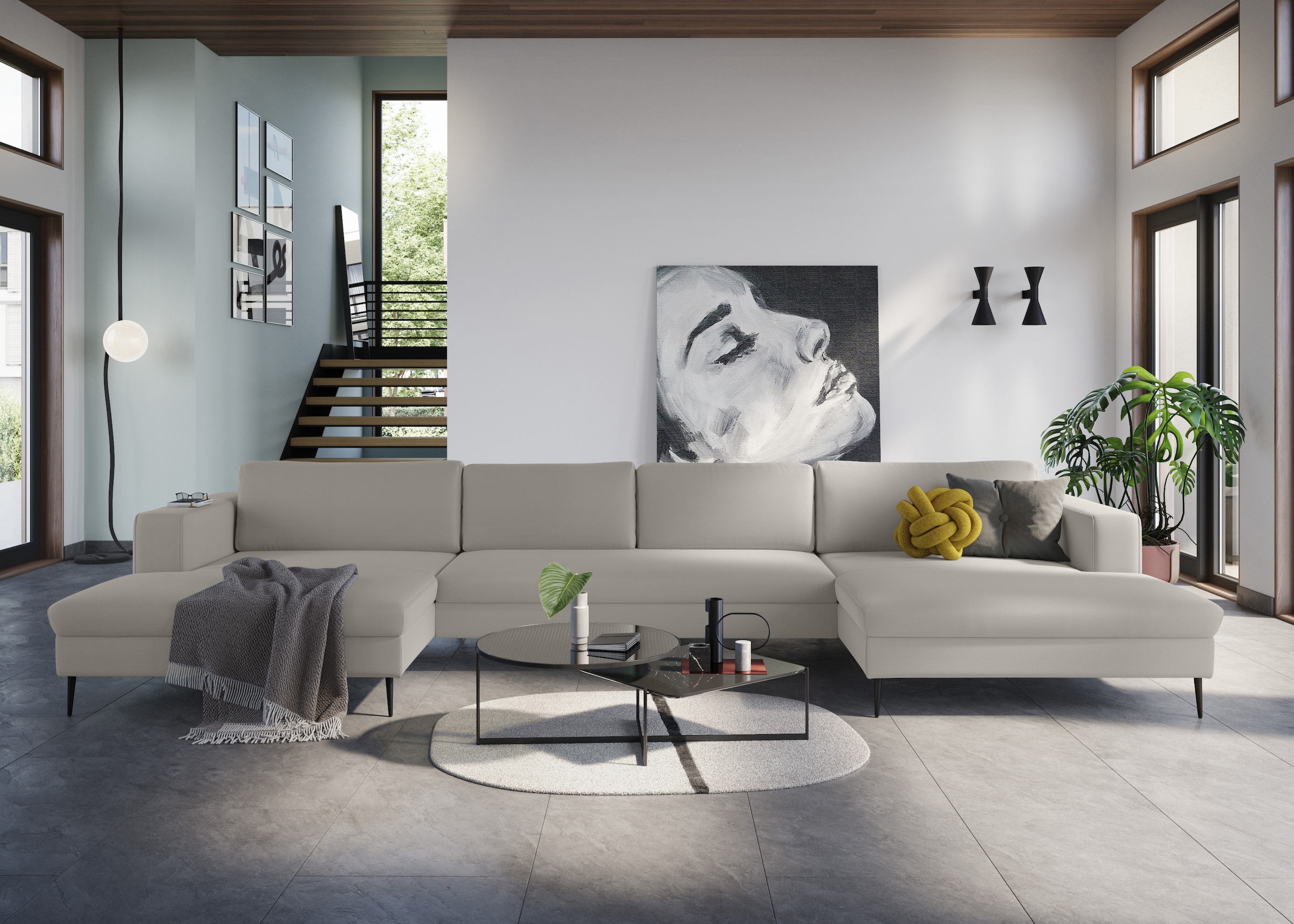 Image of DOMO collection "Modica U-Form aktuelles, kubisches Design mit 2 Recamieren, viel Platz" XXL, auch in Cord, Fusshöhe passend für gängige Saugroboter