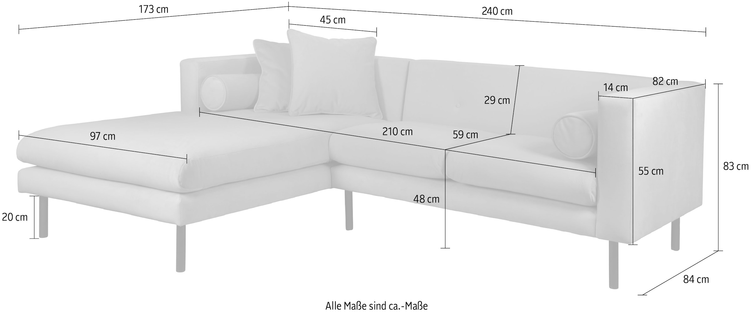 Guido Maria Kretschmer Home&Living Ecksofa »Lillibeth L-Form Designsofa, Masse B/T/H: 240/173/83 cm«, Zierkissen als Wendekissen, in Samtoptik oder Cord