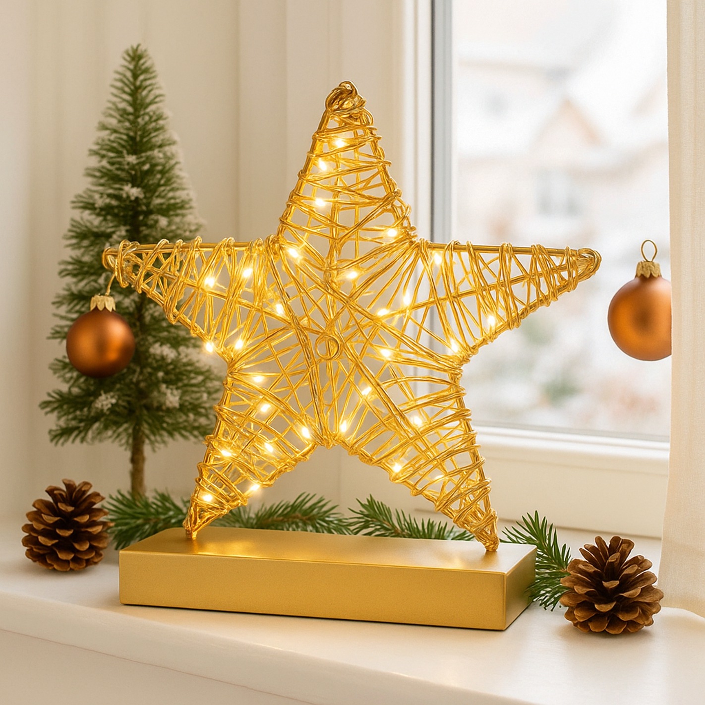 I.GE.A. Figurine décorative LED »LED-Dekoobjekt Stern« métal doré blanc chaud, minuterie, fonctionnement sur piles, décoration de Noël, figurine