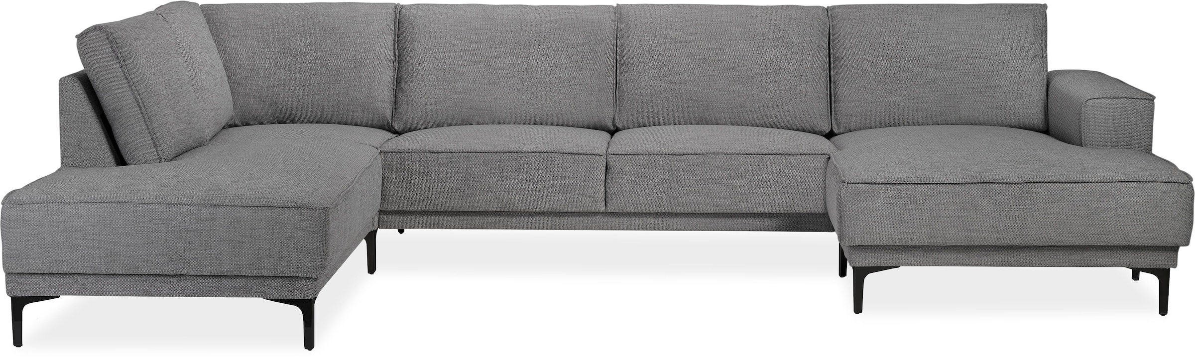 Places of Style Wohnlandschaft »XXL Sofa Oland, Struktur, Flachgewebe, Luxus-Microfaser, Boucle«, U-Form, 345 cm, Wellenunterfederung, Skandi-Design, Metallfüsse