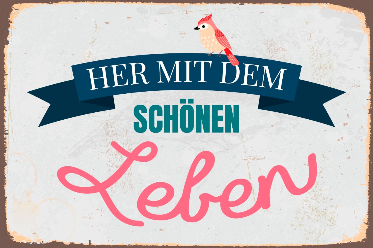queence Metallbild »Schönes Leben«, Schriftzüge-Schriftzug-Sprüche-Sprüche & Texte, (1 St.), Stahlschilder