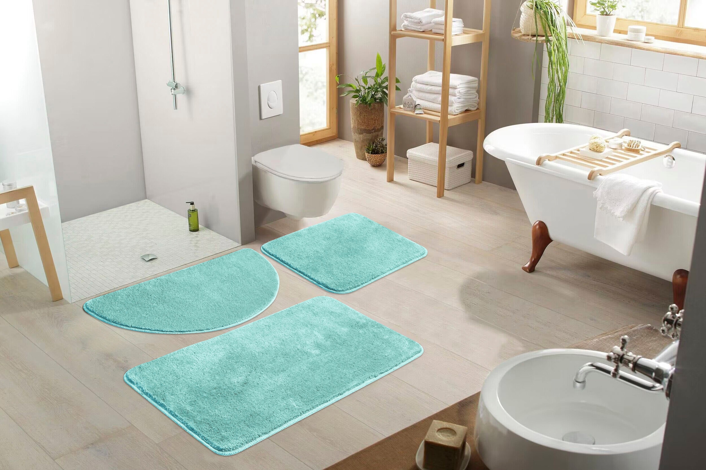 my home Badematte »Merida Kurzflor, Badteppich, Badvorleger, Badezimmer Teppich«, rutschhemmend beschichtet, fussbodenheizungsgeeignet-schnell trocknend-strapazierfähig, Badematten, Uni Farben, als halbrund und rechteckig erhältlich