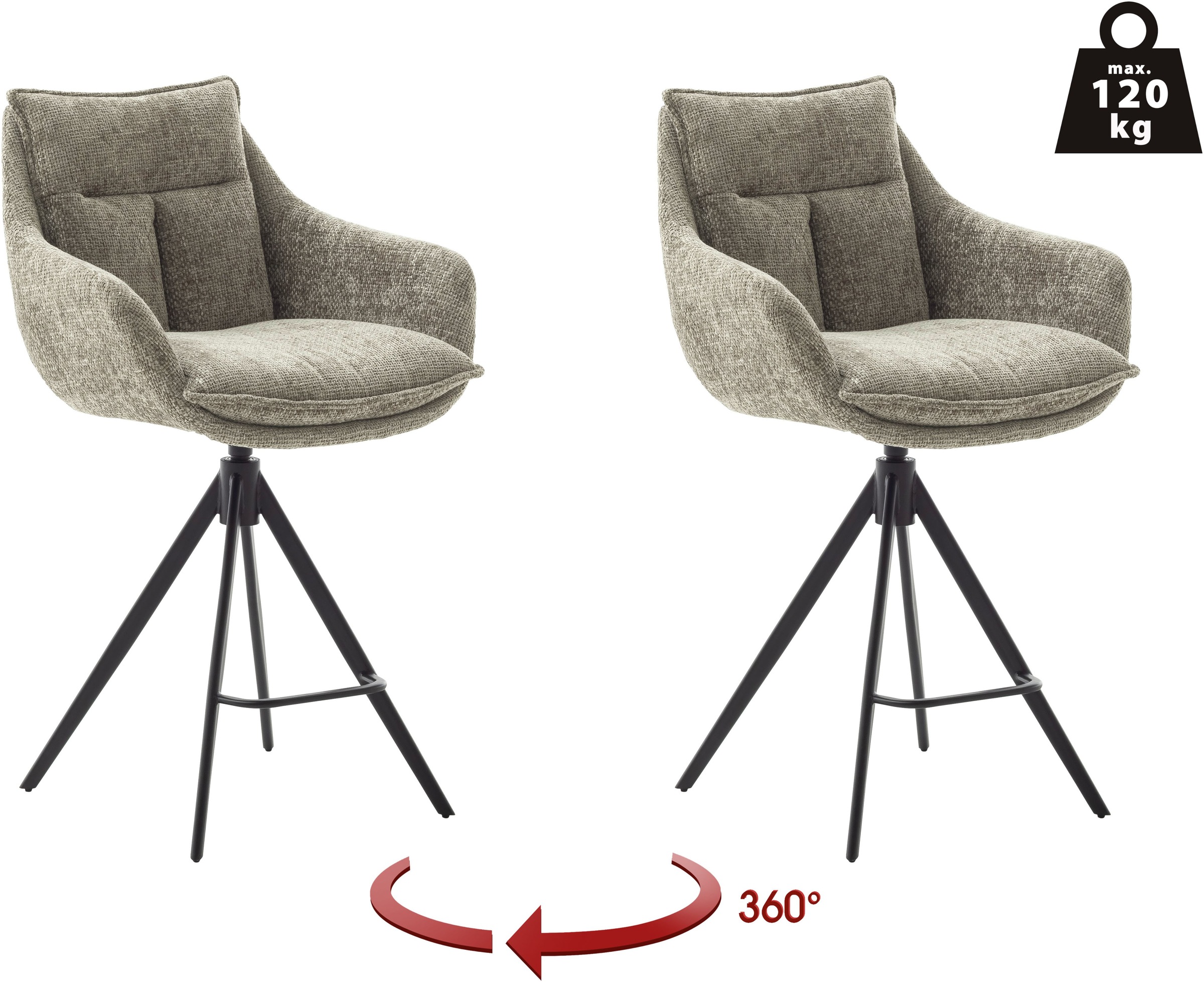 MCA furniture Bistrostuhl »Parker Tresenstuhl mit Armlehnen Tresenhocker«, (Set), 2 St., Struktur weich, Barhocker,Barmoebel,Barstuhl,360° drehbar,mit Lehne,belastbar 120 kg