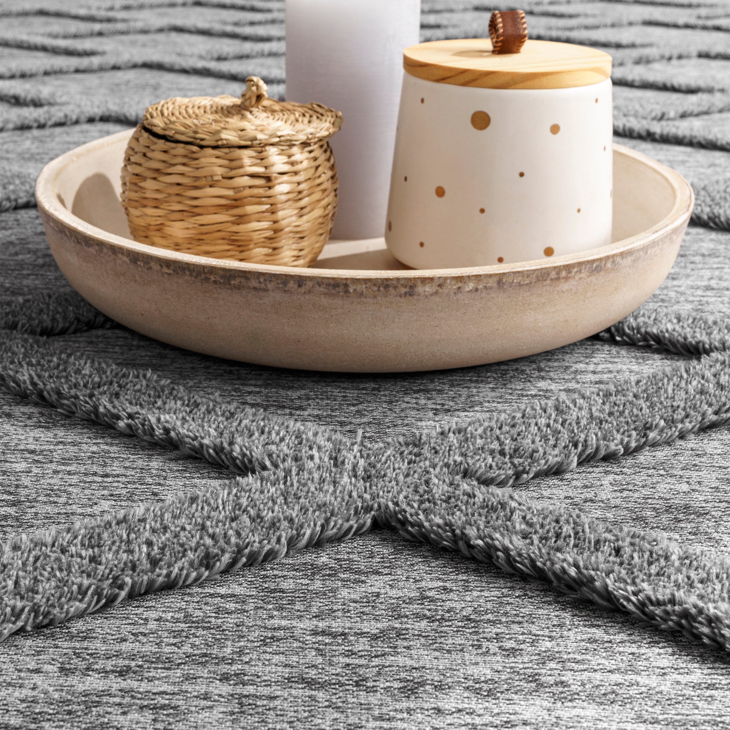 Paco Home Teppich »Utrecht 642« rechteckig 4 mm Höhe Kurzflor, Uni Farben, 3D-Design, Rauten Muster, Hoch-Tief Effekt