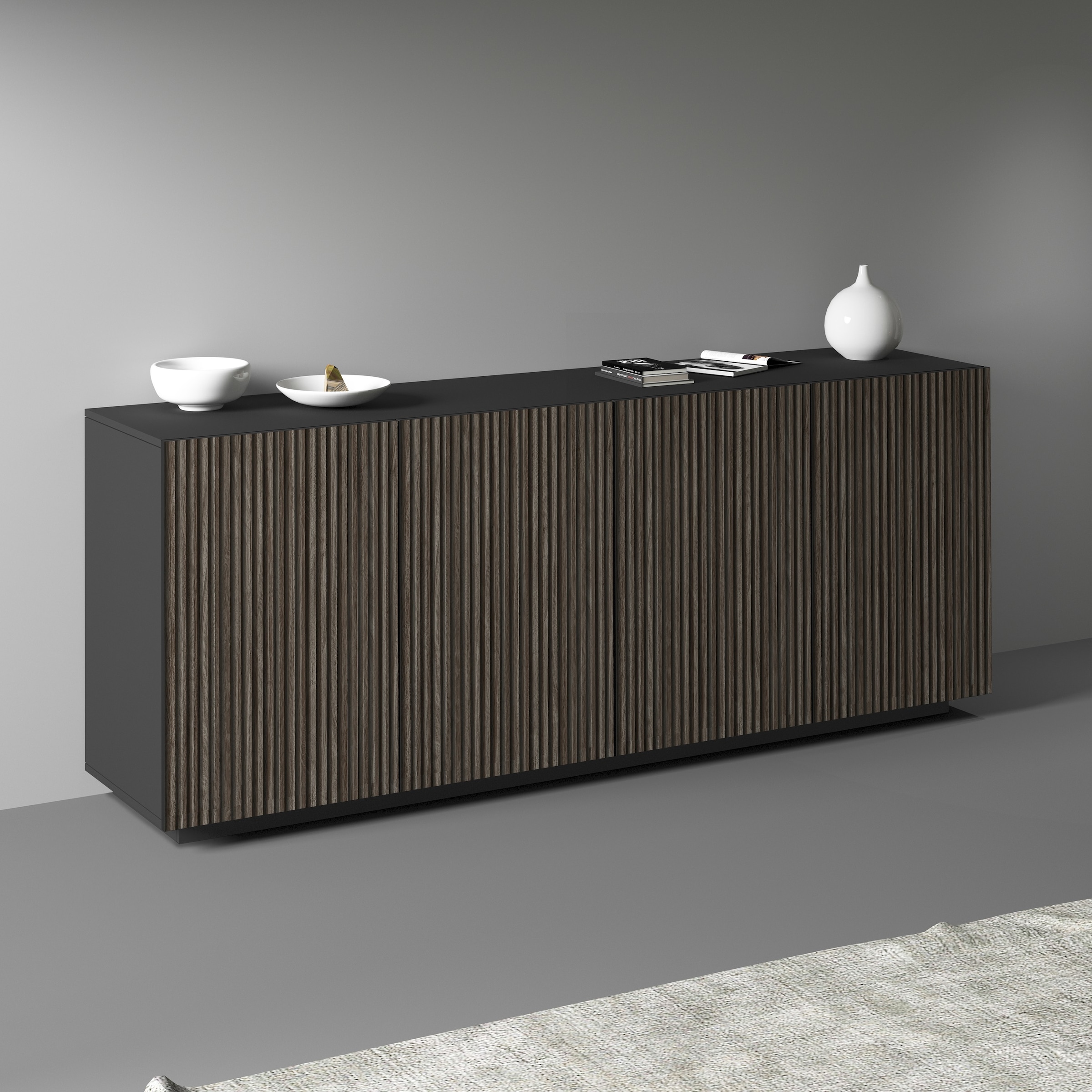 Home affaire Sideboard »Vega Sideboard,Kommode,200 cm« mit 4 Türen,Fronten mit  Rillen-Optik
