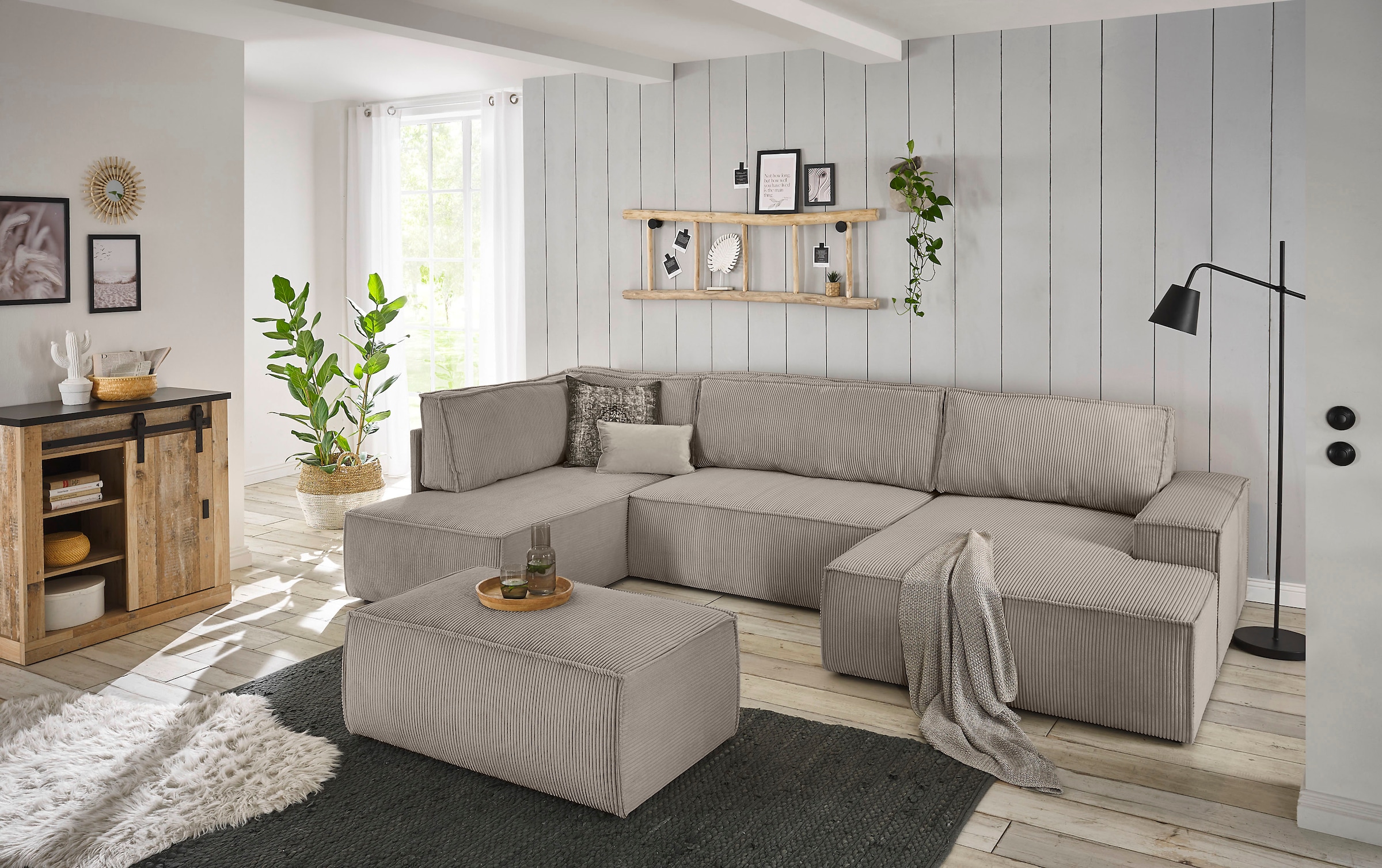 Home affaire Hocker »SHERWOOD, Polsterhocker in 3 Stoffarten verfügbar« passend zur Polster-Serie SHERWOOD