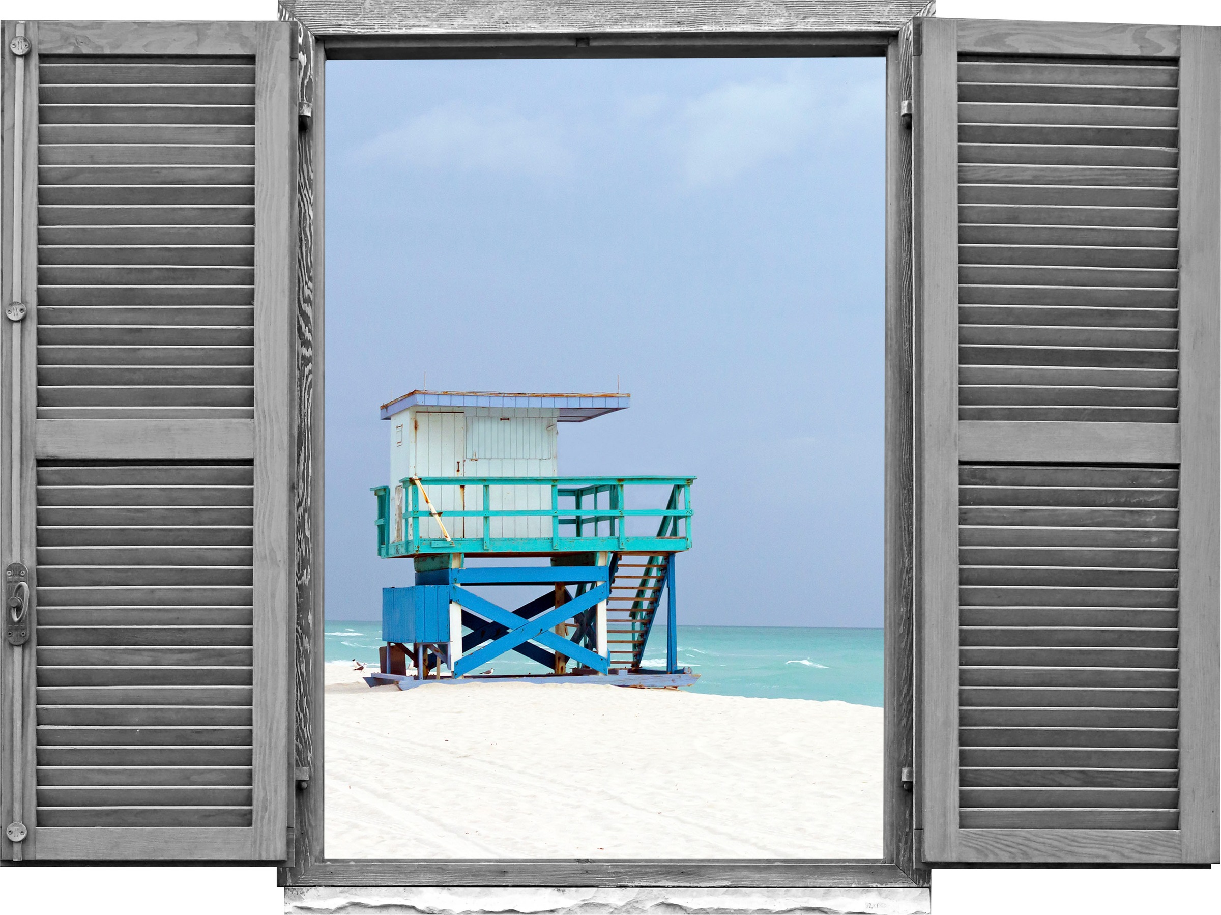 Image of queence Wandtattoo "Strandhäuschen" Wandsticker, Wandbild, selbstklebend, 3D, Fenster