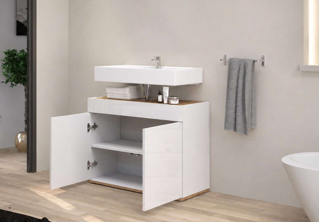 welltime Armoire sous lavabo »Garda« 1 cuis tlg. Made in Italy, façades laquées haute brillance, beaucoup de rangement
