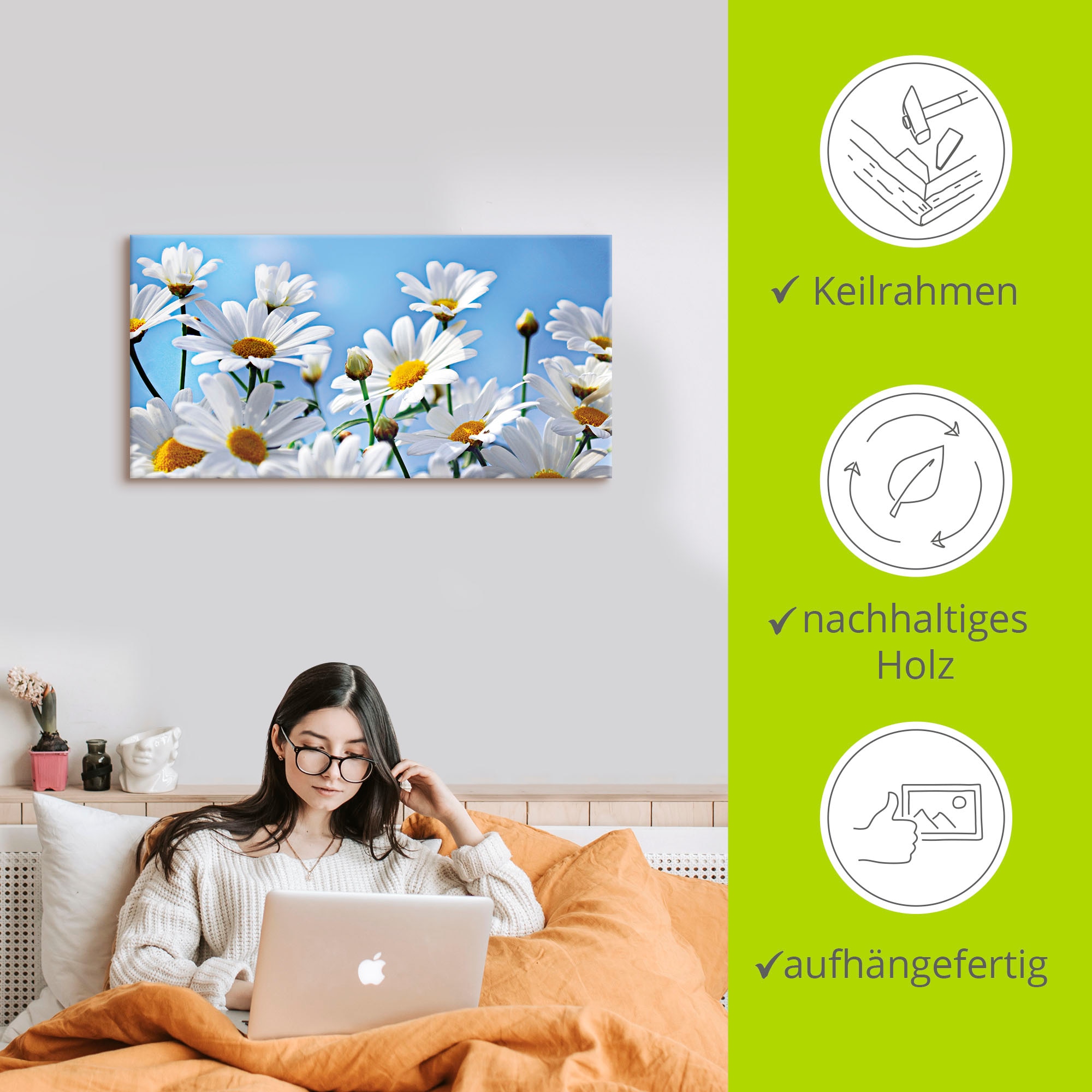 Artland Leinwandbild »Blumen - Margeriten« Blumen 1 Stk. tlg. auf Holzrahmen gespannt