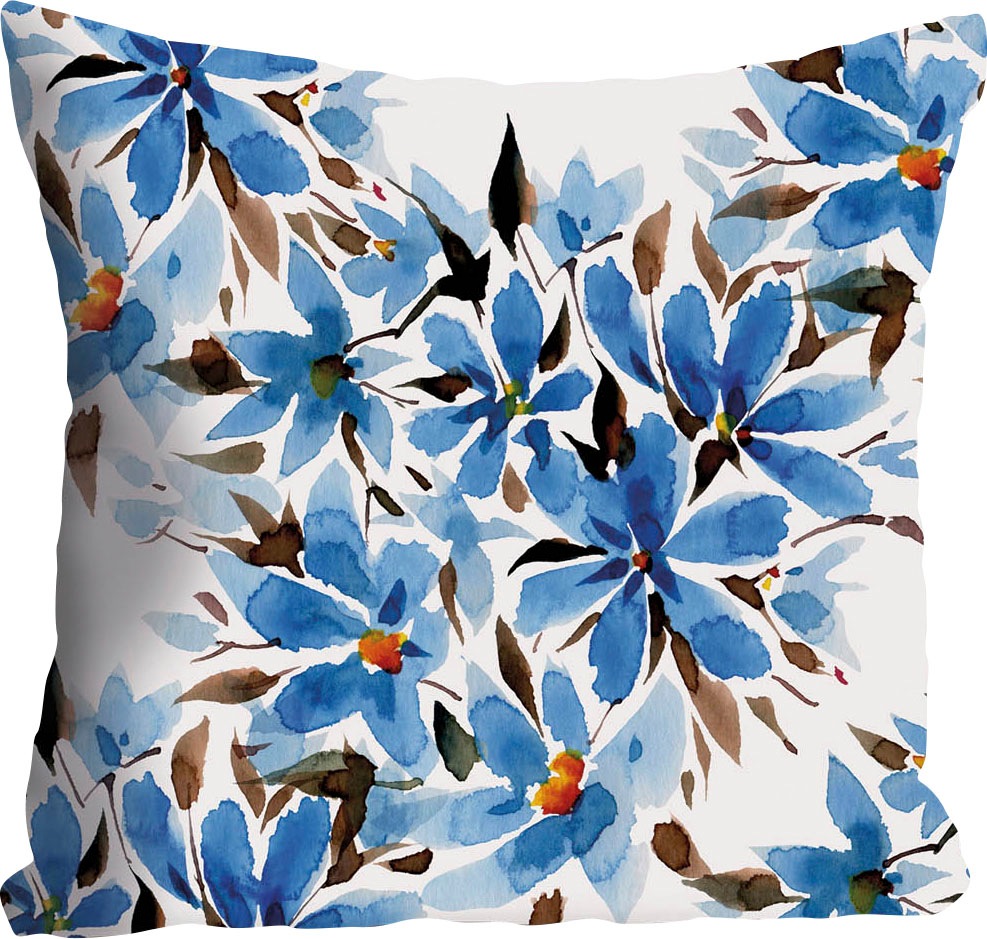 queence Dekokissen »Julian« Kissenhülle,Blumen,Blau,Weiss,Floral,Elegant,Frisch,Natur,Dekokissen