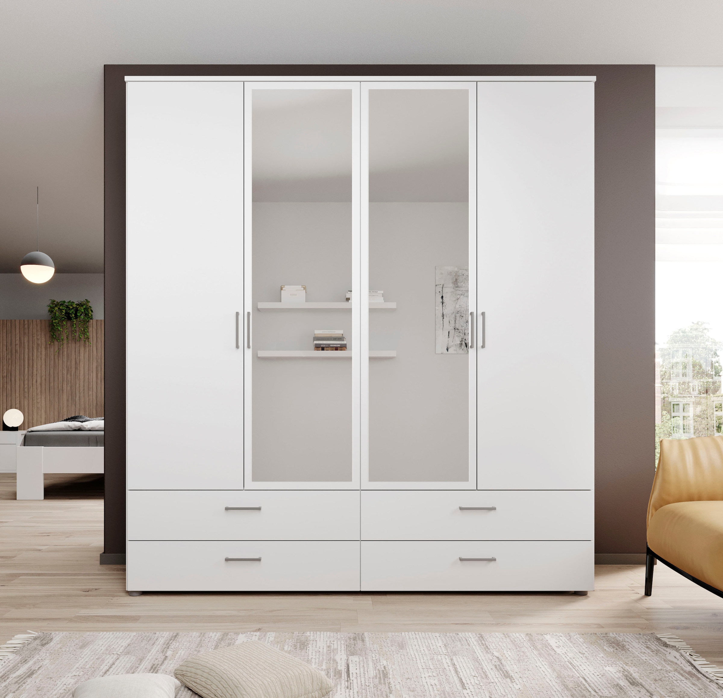 Schlafkontor Drehtürenschrank »Spazio«, weiss, Schlafzimmerschrank mit Spiegel