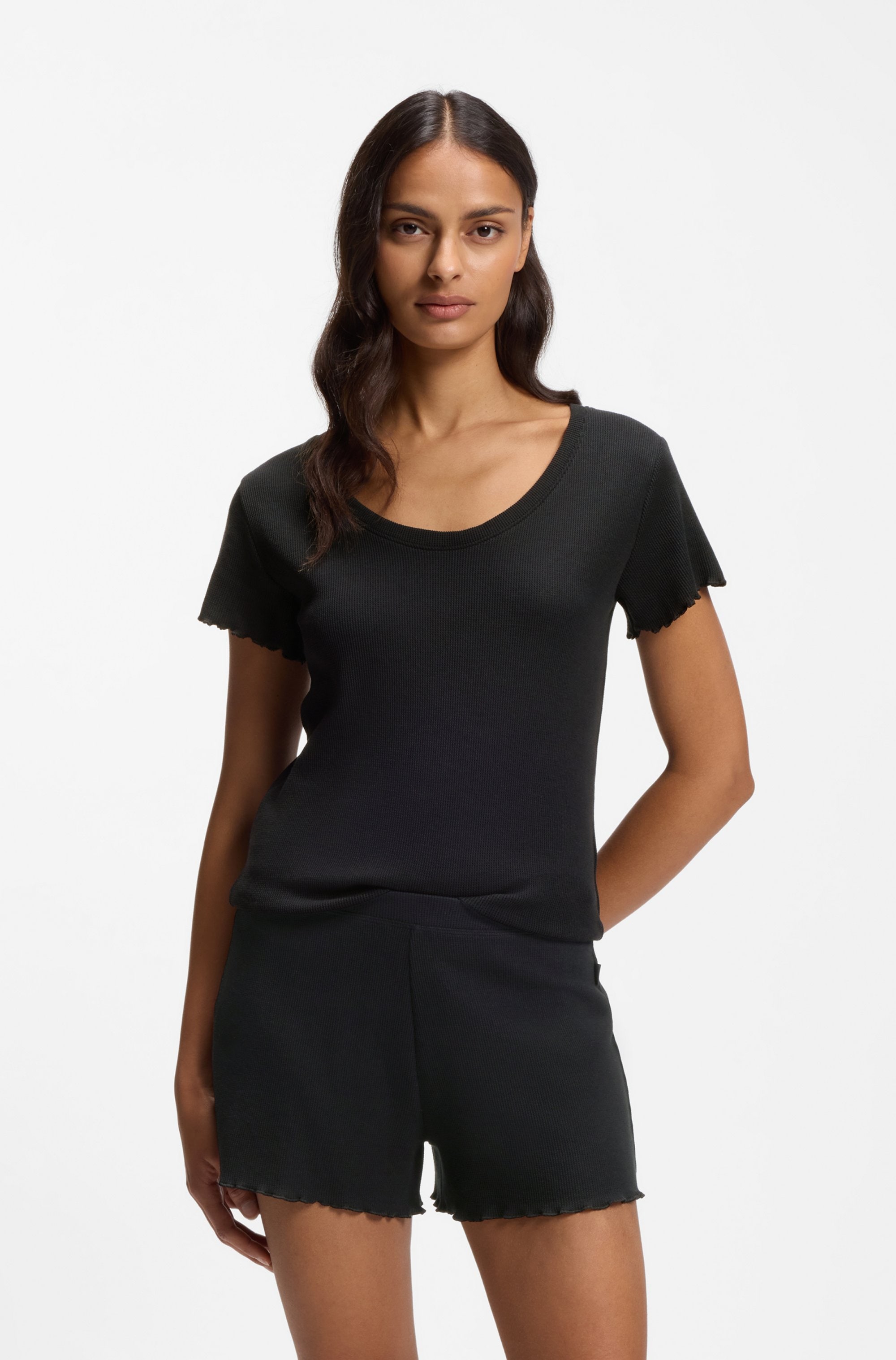 BOSS Haut de pyjama »Cosy Waffle_T-Shirt« en mélange de coton avec structure gaufrée