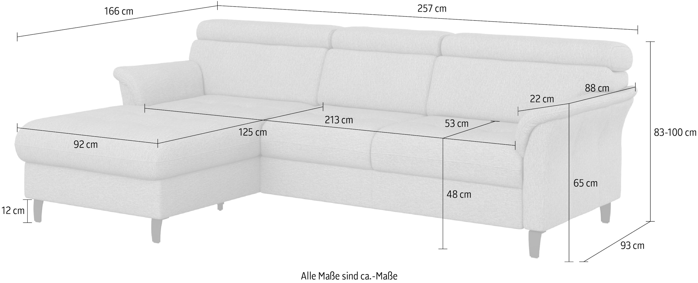 sit&more Ecksofa »Marano L-Form«, inklusive Kopfteilverstellung, wahlweise mit Bettfunktion, Bettkasten