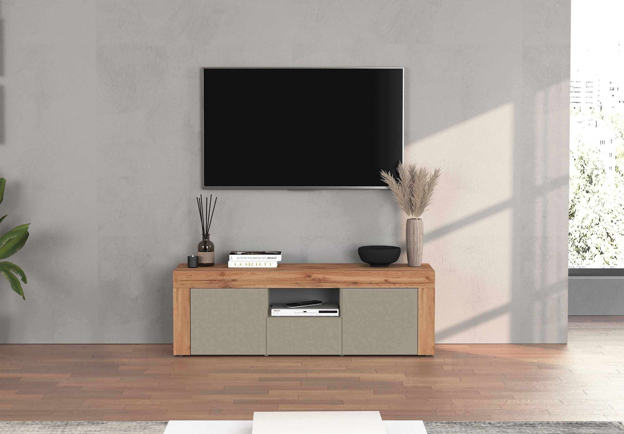 INOSIGN Lowboard »CHRONOS Breite 155 cm mit 2 Türen, 1 Schublade,1 offenes Fach«, (1 St.), TV-Board, Sideboard niedrig, Grifflos mit Push to Open 'Made in Italy'