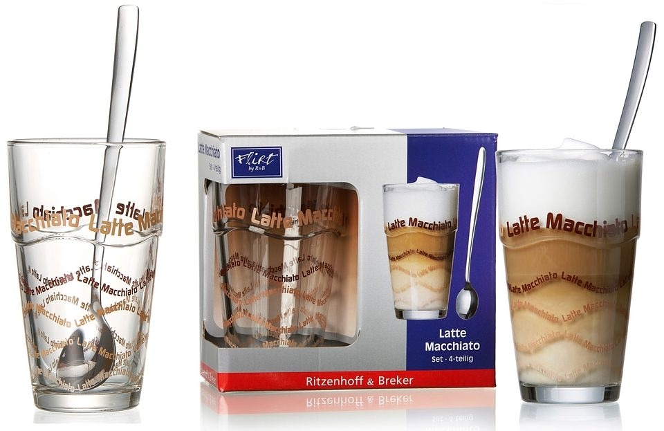 Ritzenhoff & Breker Latte-Macchiato-Glas, (Set, 8 tlg.), 4 Gläser, 4 Longdrinklöffel