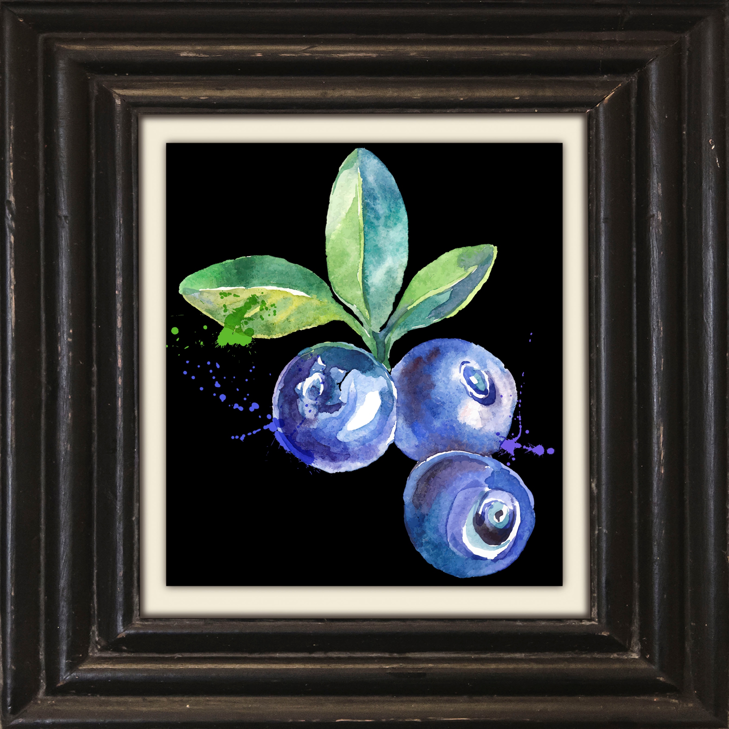 Image of queence Leinwandbild "Heidelbeeren" Kunst Obst Obst Bilder Stillleben Premium-Leinwandstoff, Handarbeit aus Deutschland, 40x40cm