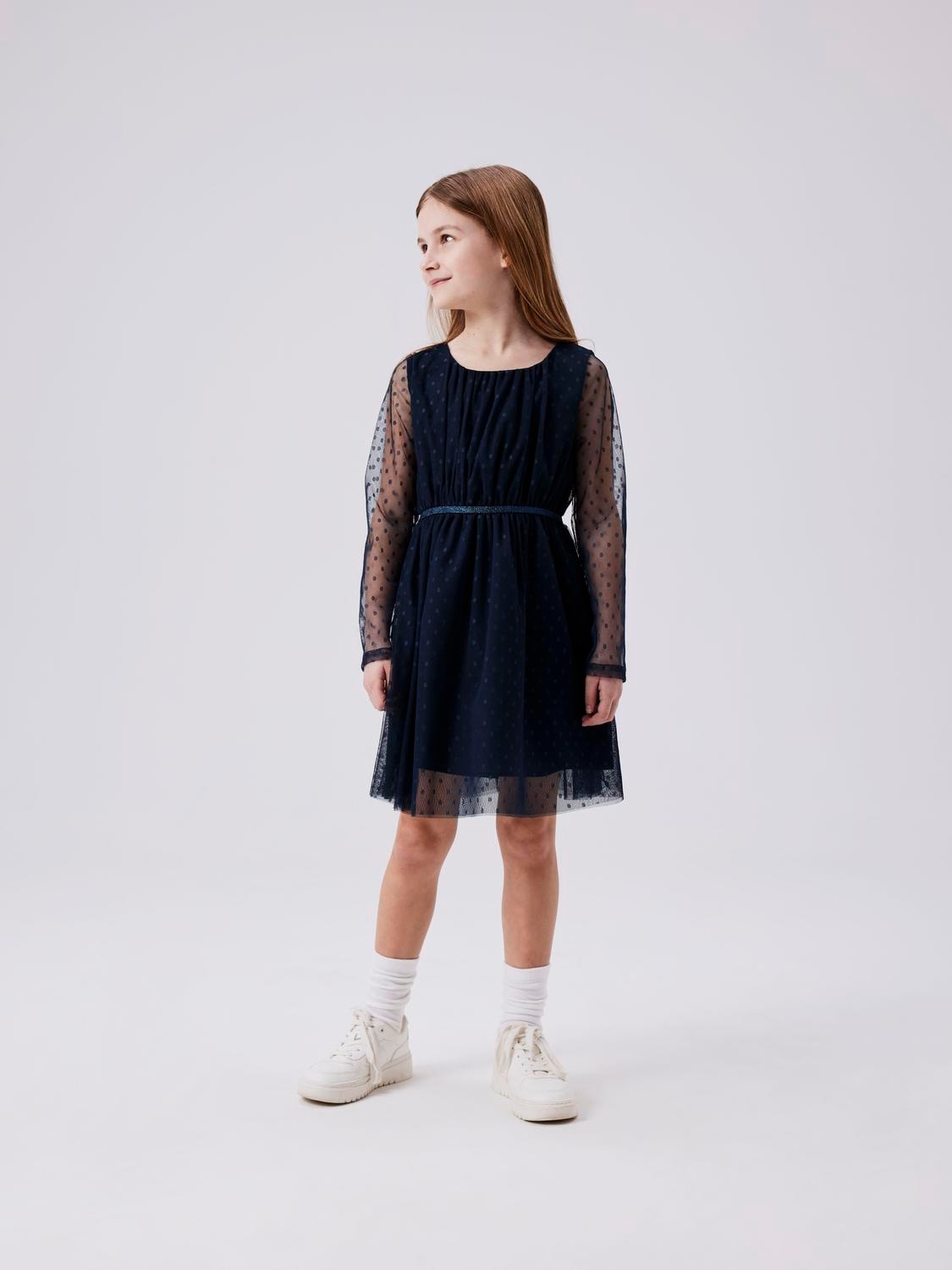 Image of Name It Minikleid "NKFVABOS LS DRESS NOOS" elastische Taille, Glitzer - Effekt