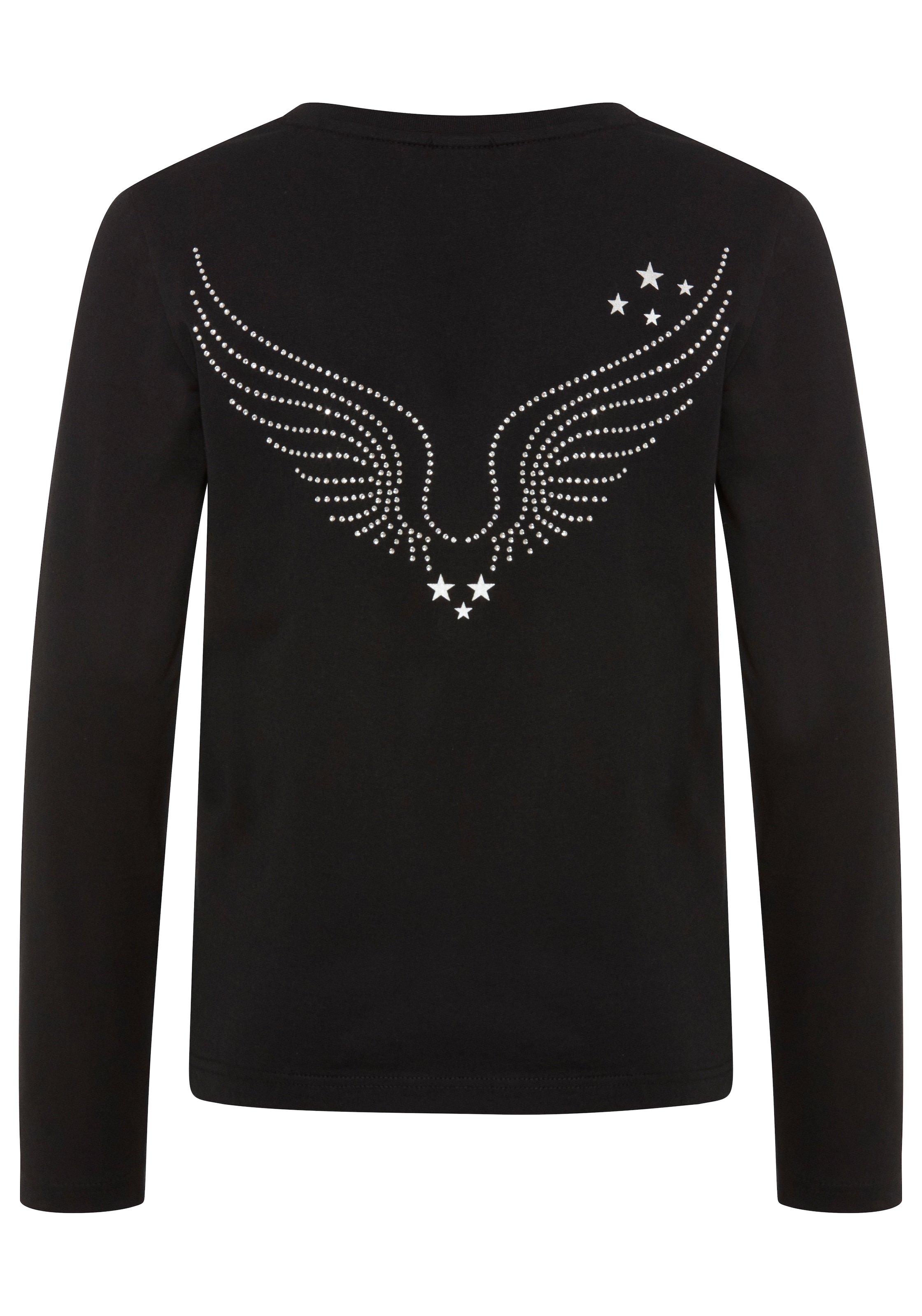 Bruno Banani T-shirt à manches longues »Shirt mit Strass-Stein Applikation vorne und gross hinten« T-shirt manches longues avec application d'ailes d'ange, coupe basique longueur hanches