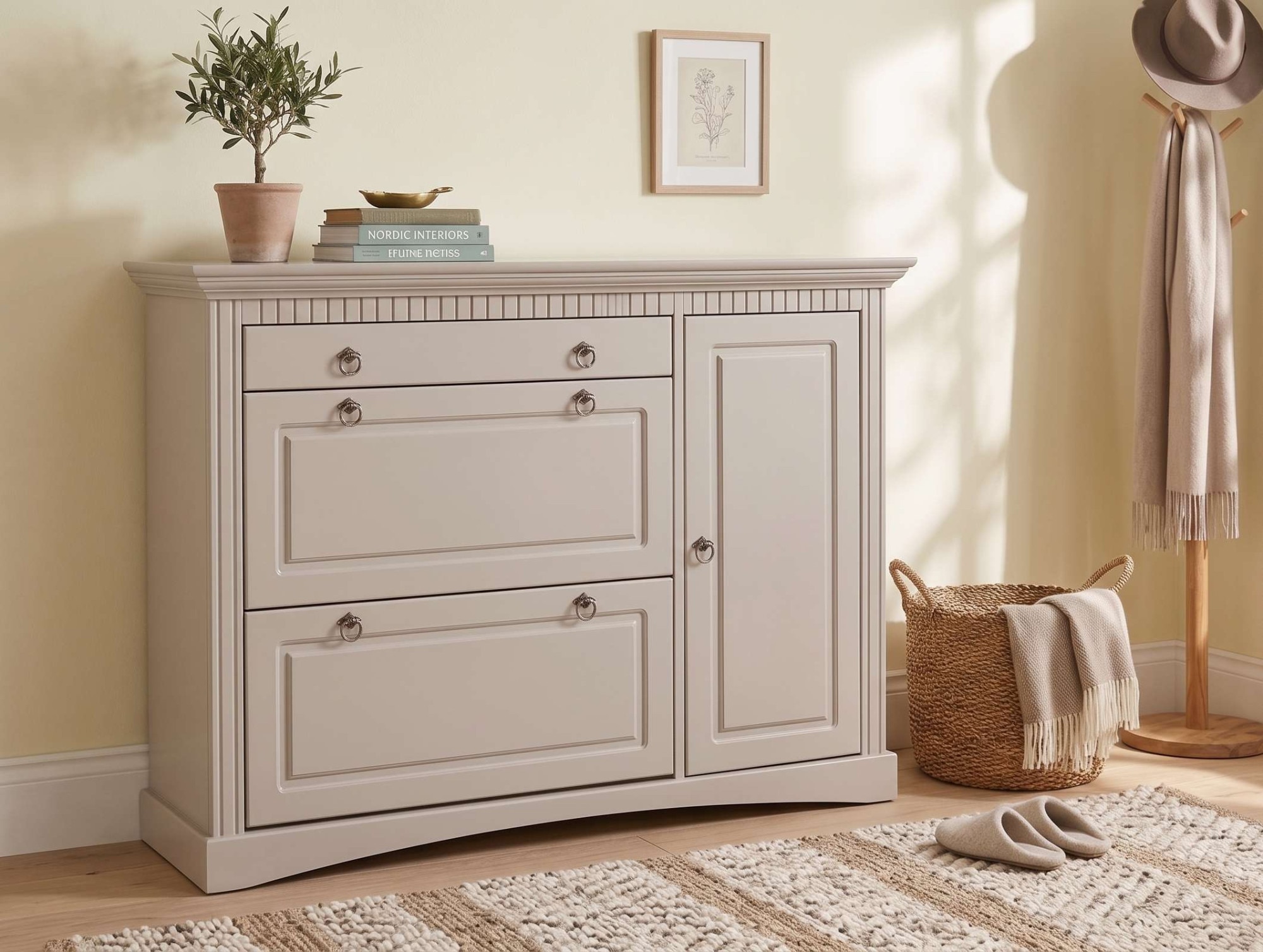 GOODproduct Commode à chaussures »Rustic« ,  en pin massif, largeur 130 cm, pour environ 2 x 12 paires de chaussures