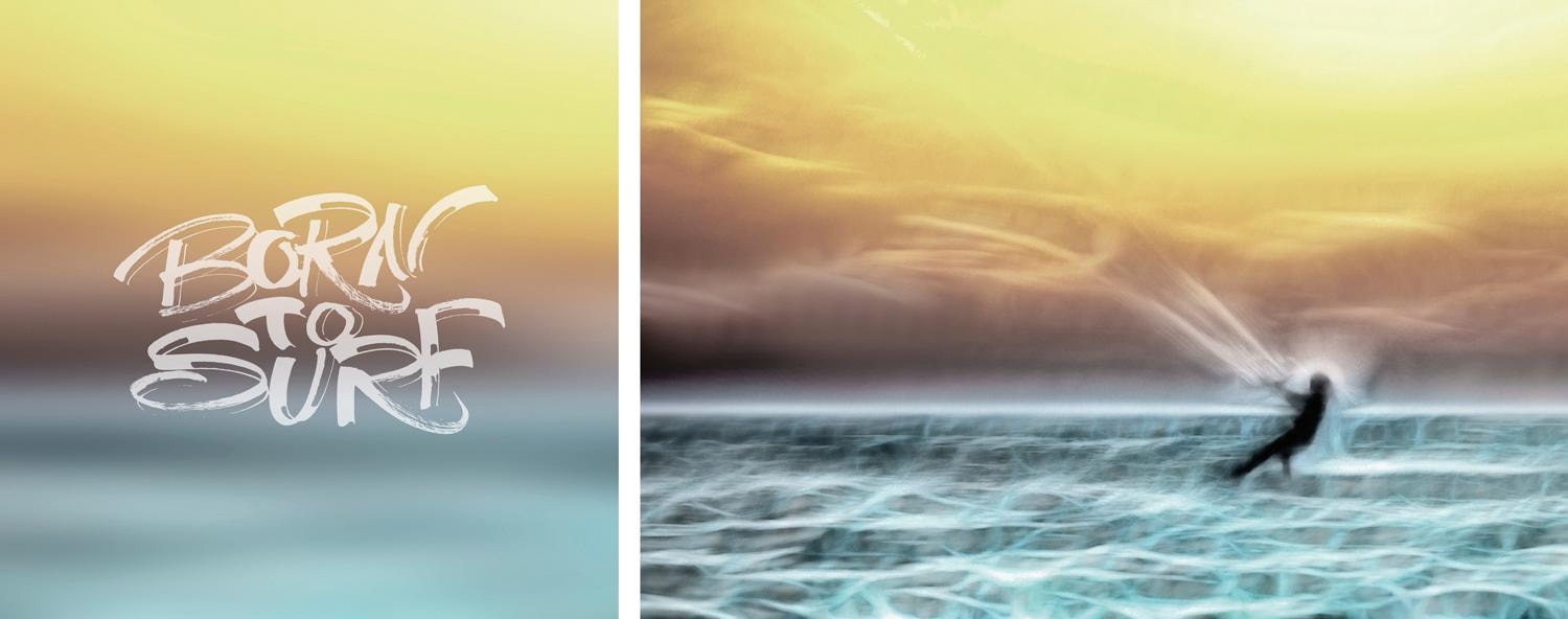 Image of queence Leinwandbild "Born to Surf" Kunst Meer Meer Bilder Modern Schriftzug Schriftzüge Spa Spa Bilder Sprüche Sprüche & Texte Set, Premium-Leinwandstoff, Handarbeit aus Deutschland, Spruch, 2er Set