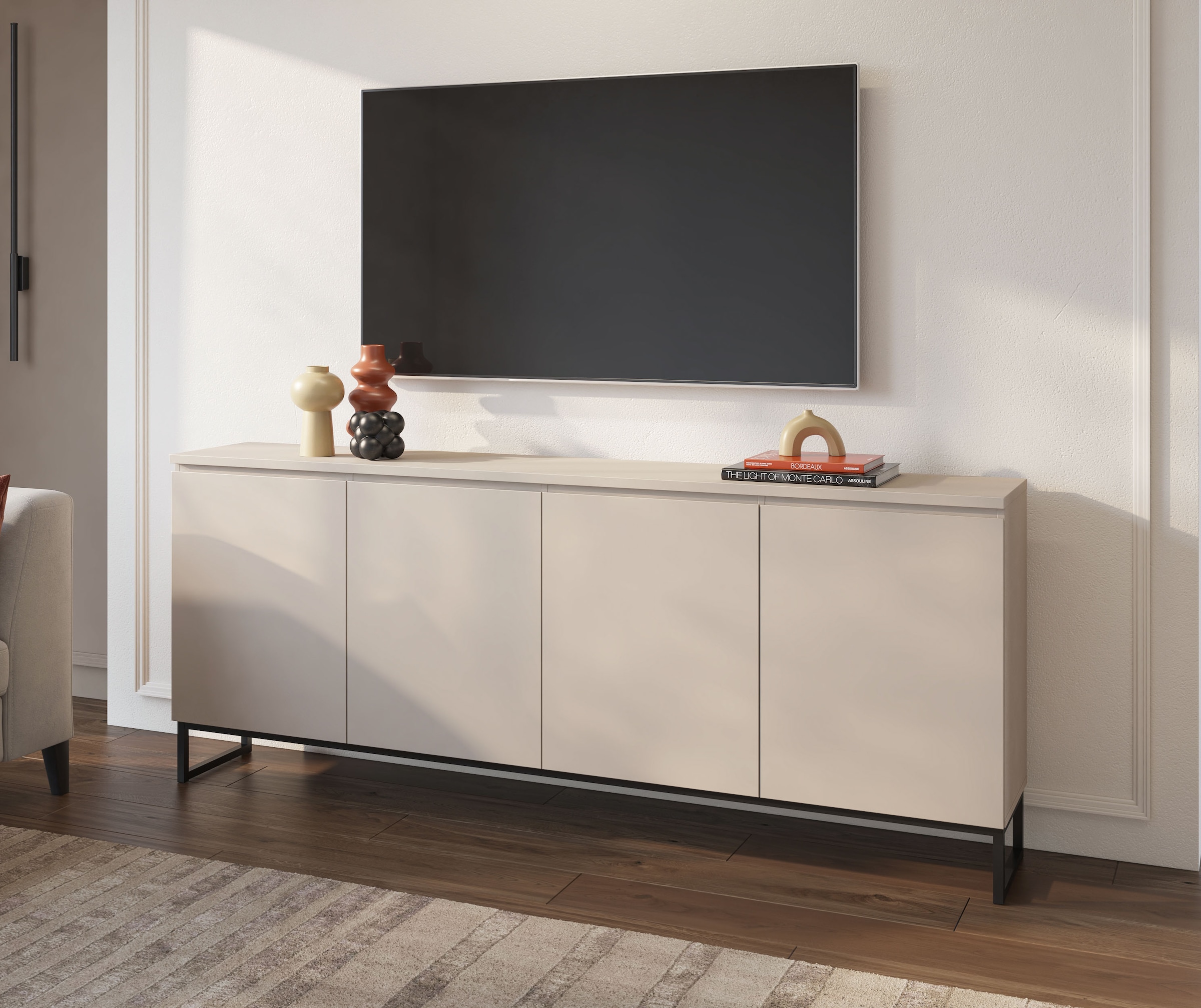 GOODproduct Sideboard »Modo II, Breite 200 cm, moderne grifflose Kommode 4Türen« Anrichte mit viel Stauraum, Einlegeböden verstellbar, Metallkufen