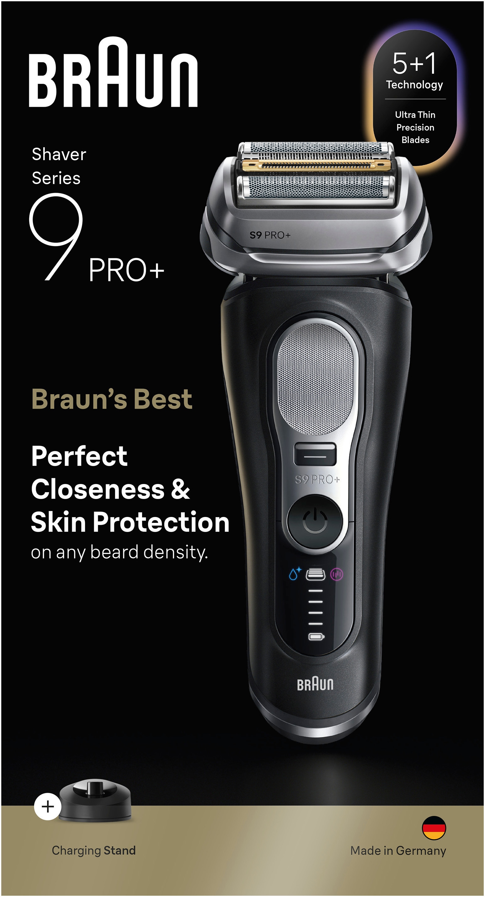 Braun Rasoirs électriques »Series 9 9610s« Tondeuse de précision intégrée Pro-SensoAdapt, support de charge, 5+1 lames de précision ultra fines