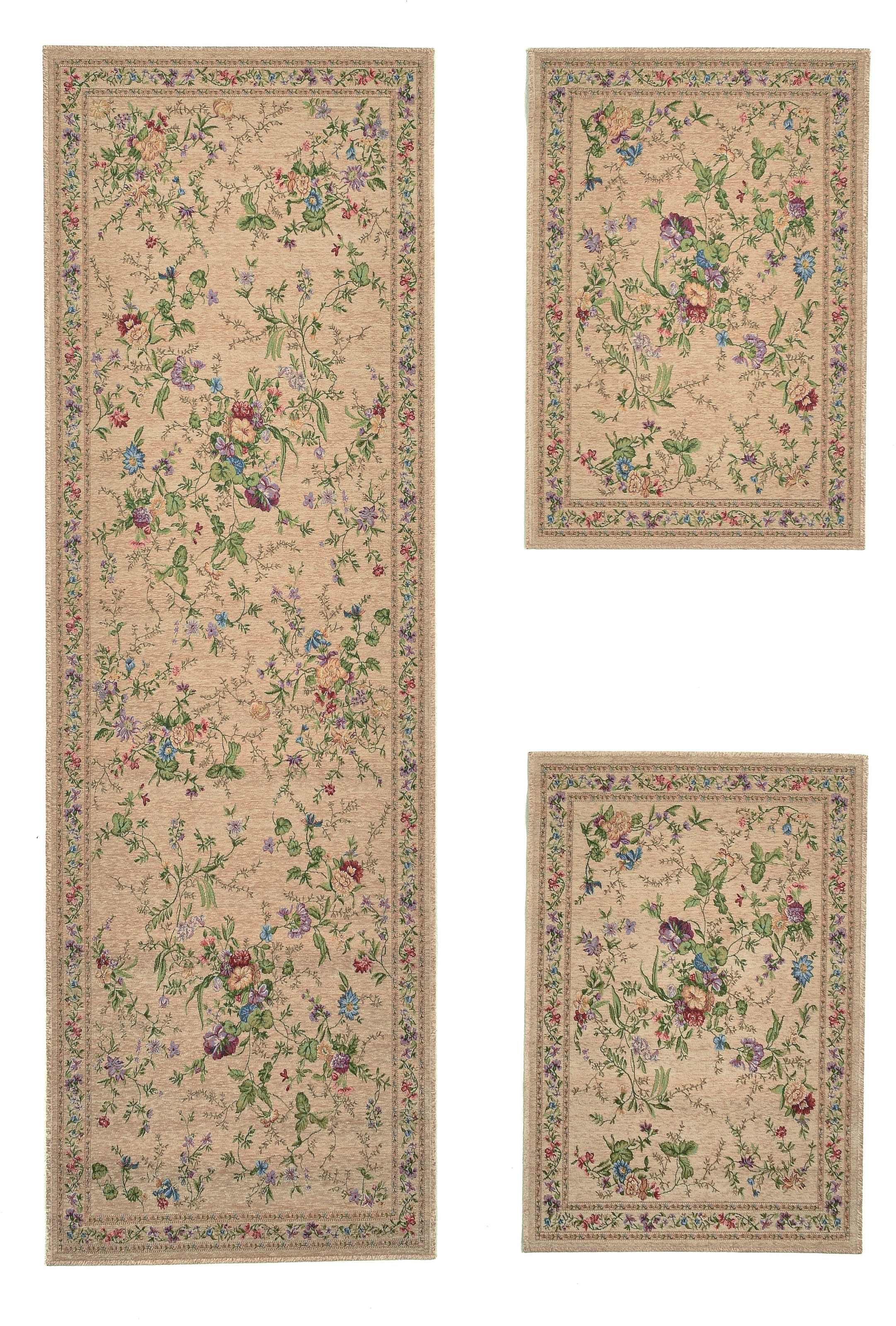 Image of THEKO Bettumrandung "Flomi Sagrini" Höhe 3 mm 3 Stk. tlg. Teppich-Set, Flachgewebe, Pastell-Farben, Blumen Design, mit Bordüre
