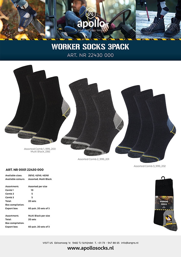 Apollo Arbeitssocken 3 Paar,  Praktischer 3er Pack