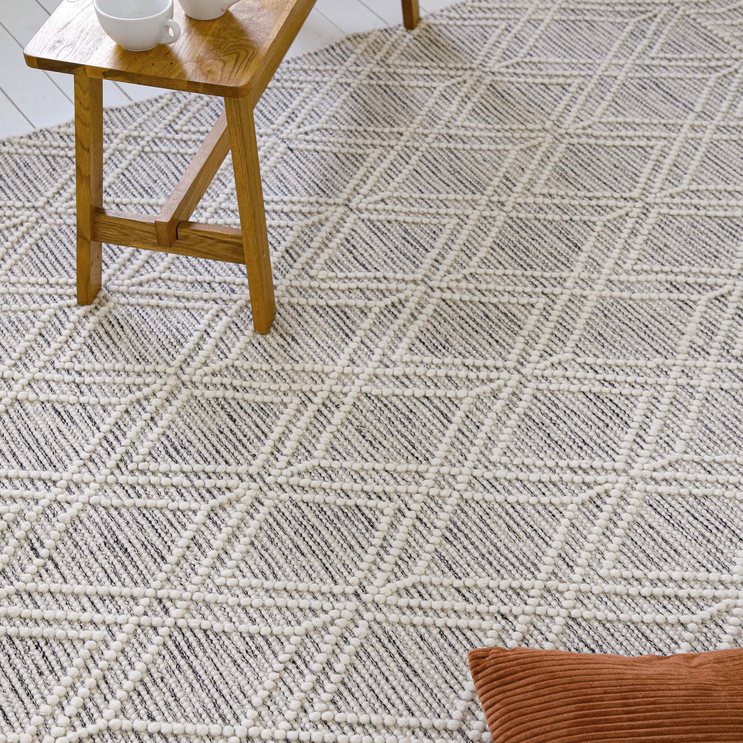 GOODproduct Teppich »Eleena« rechteckig 8 mm Höhe 70% Wolle, handgewebt, Raute, Hoch-Tief, Wohnzimmer, Naturfaser