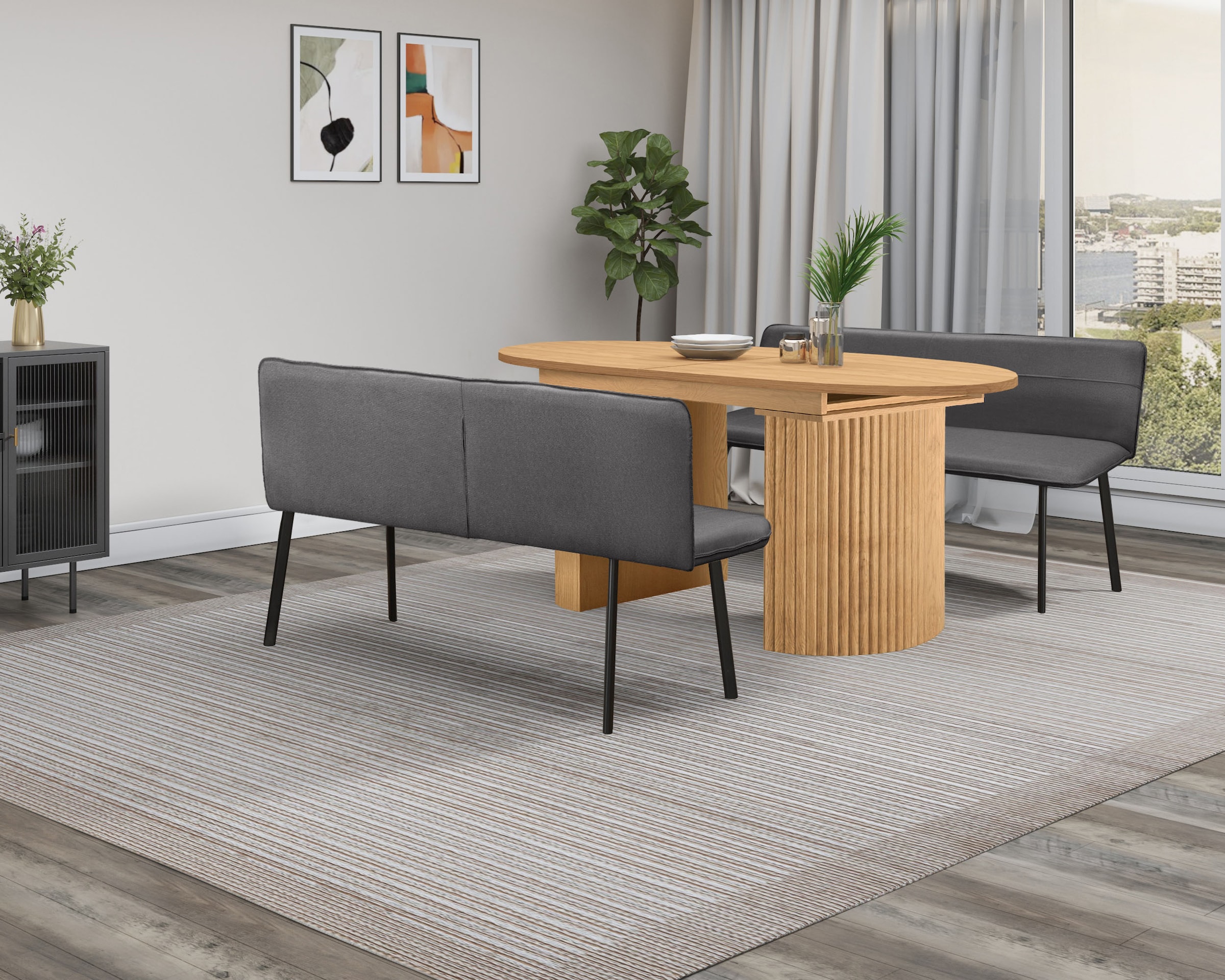 GOODproduct Table de salle à manger »Gartempe« extensible 160-210 cm, extension synchronisée, incl. tablette, largeur 90cm