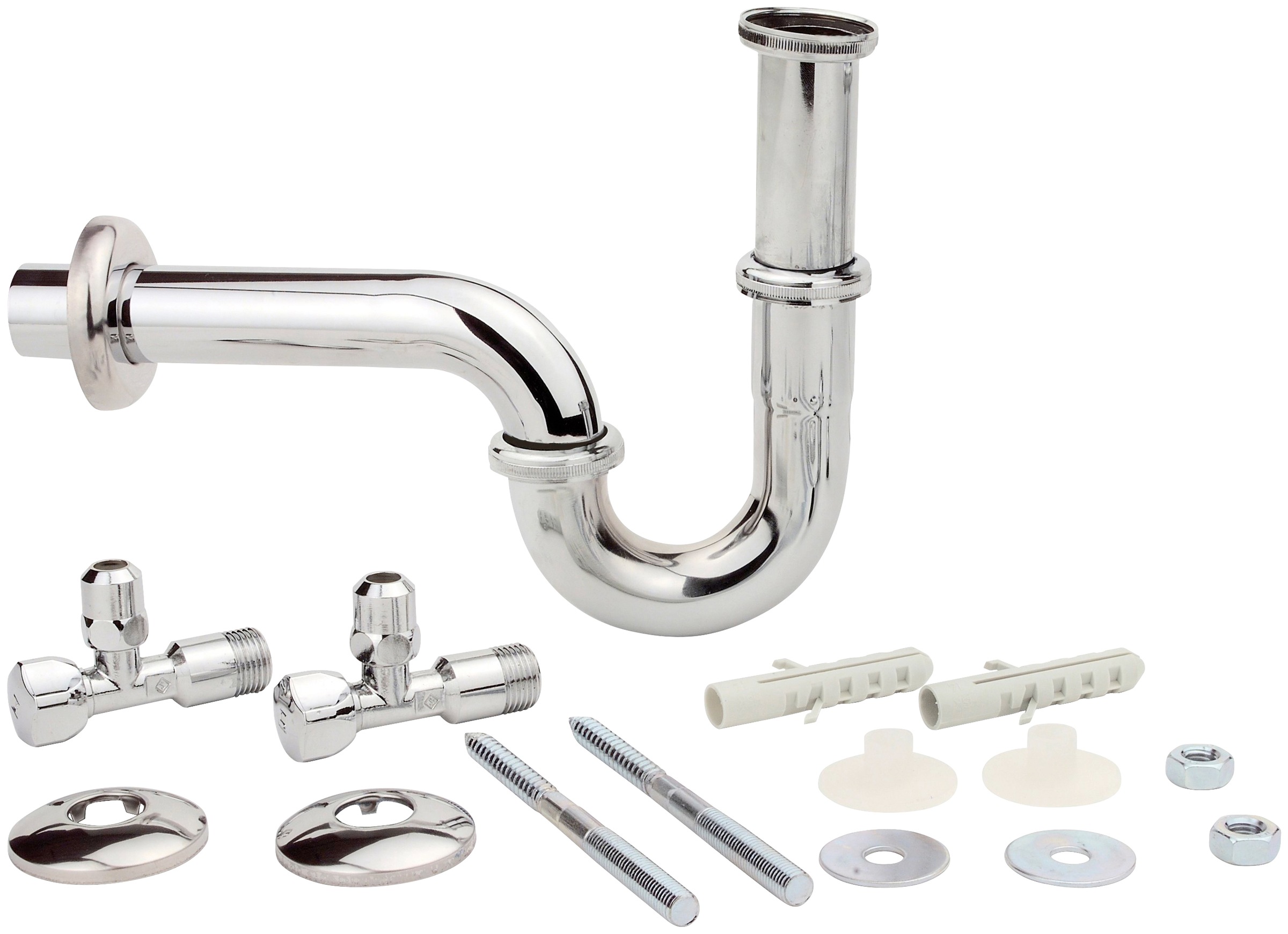 Image of Kirchhoff Siphon, (Set), Waschbecken Abfluss inkl. Eckventil 1/2" Befestigung, Ablaufgarnitur für Waschtisch, Röhrensiphon, Abflussrohr bei Ackermann Versand Schweiz