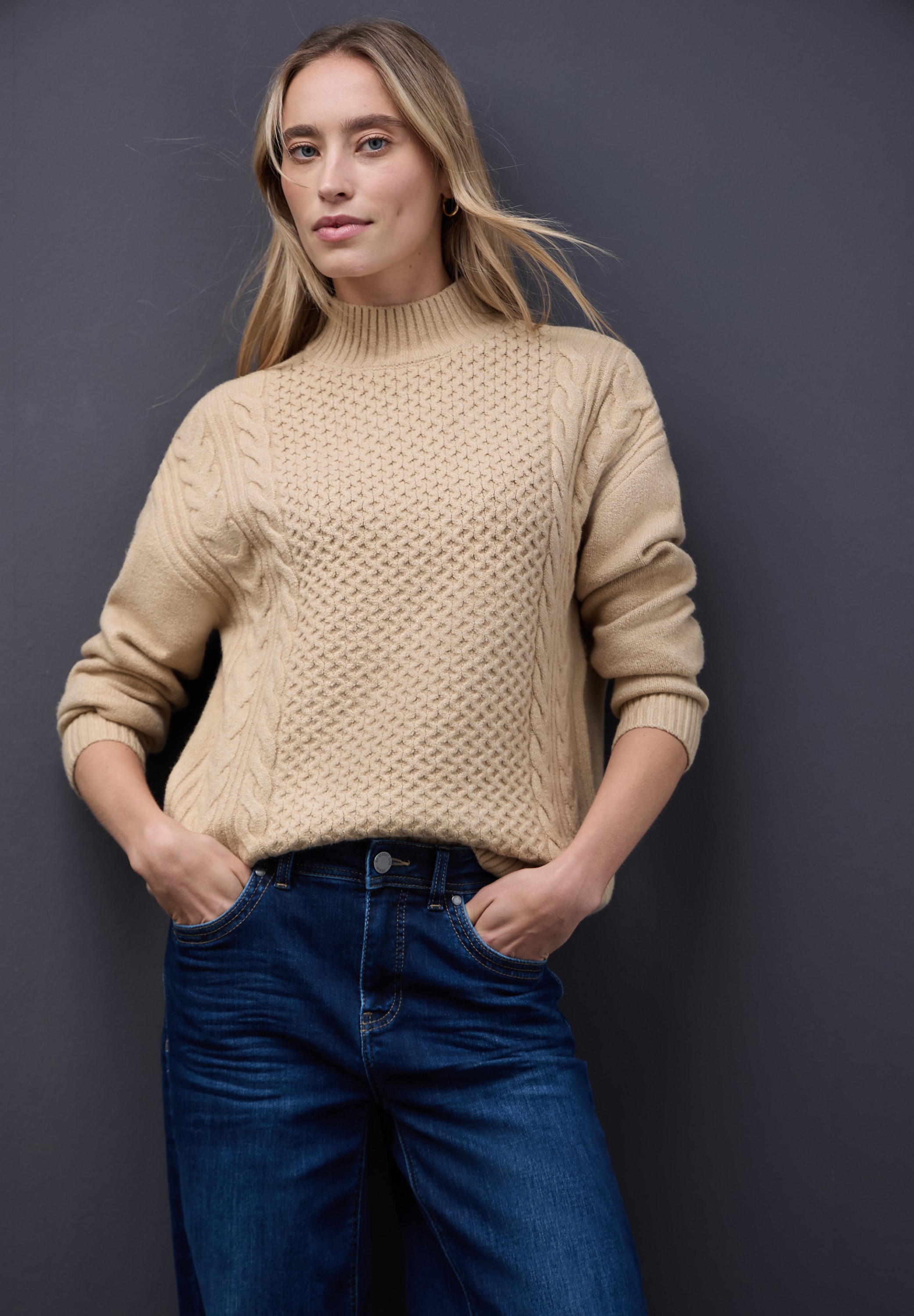 STREET ONE Stehkragenpullover mit Strickmuster