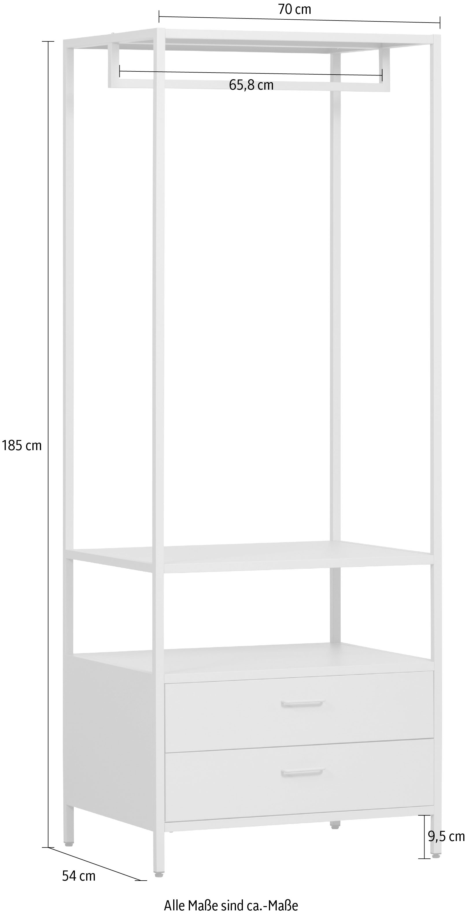 WOOOD Kompaktgarderobe »Ferris mit offenem Kleiderbereich und 2 Schubladen« Tragkraft je Schublade 14 kg, schmale Ausführung