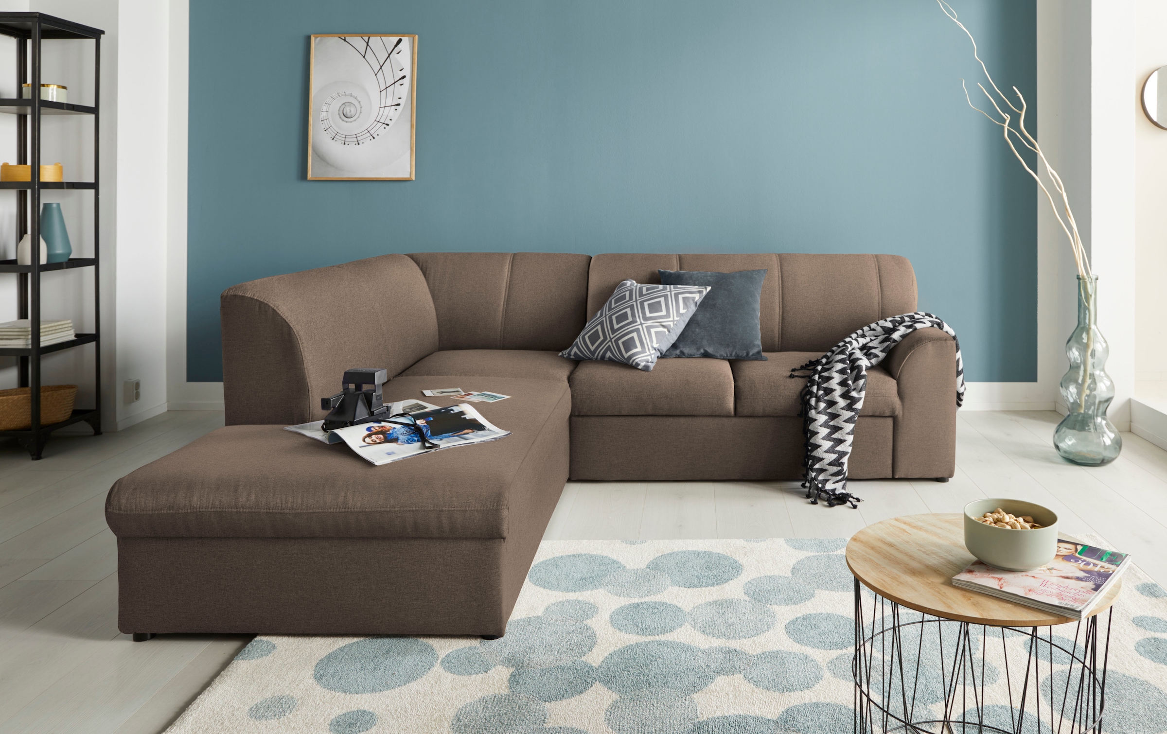 DOMO collection Canapé d'angle »Topper zeitlos elegant, kompakte StellmasseL-Form« mit Ottomane, wahlweise mit Schlaffunktion