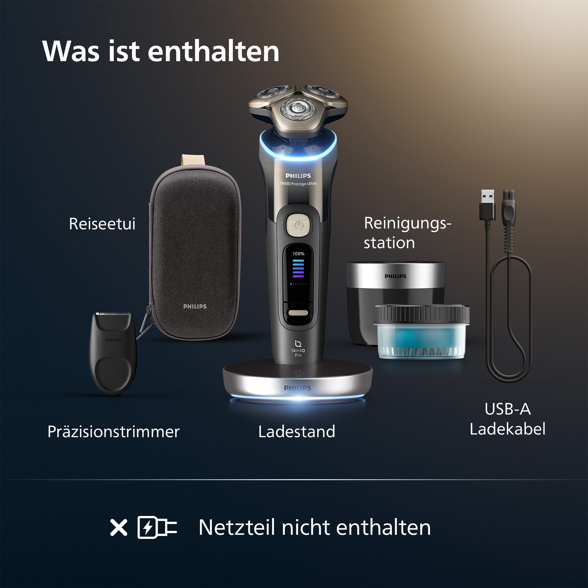 Philips Elektrorasierer »Series i9000 Prestige Ultra XP9402/31« 1 Stk. Aufsätze mit SkinIQ Technologie, inkl. Ladestand, Reiseetui, 1 Kartusche