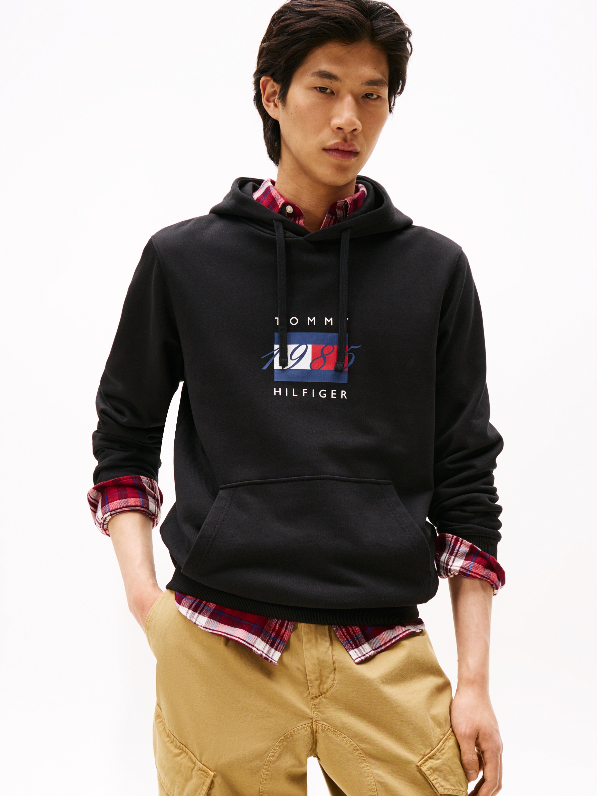 Image of Tommy Hilfiger Kapuzensweatshirt "LINEAR FLAG GRAPHIC", Regular Fit, Hoodie, Kapuze mit Tunnelzug