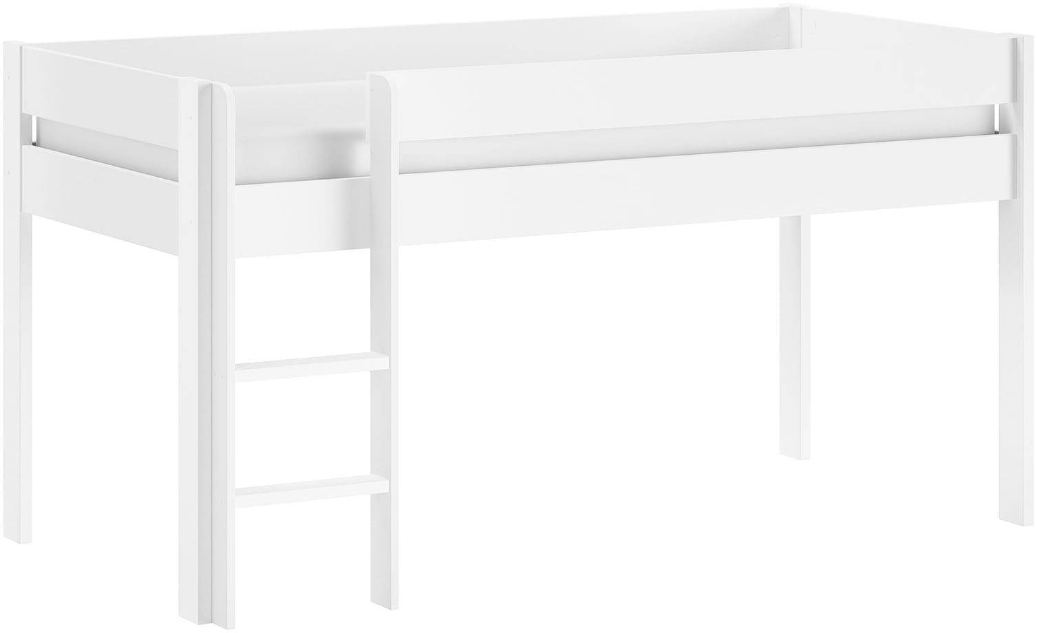 Image of Vipack Spielbett "Primo, mit umlaufenden Absturzschutz, Leiter recht/links montierbar" Kiefer massiv weiss lackiert, 90x200 cm inkl. Rolllattenrost