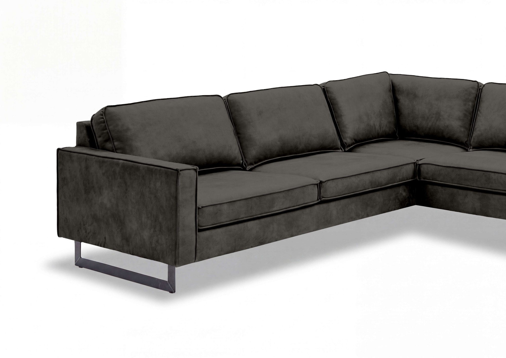 GOODproduct Canapé d'angle »Pinto, 290 cm, Cord, Chenille, Lederoptik, Ottomane links / rechts« avec jonc, pieds métalliques noirs, suspension à ressorts ondulés
