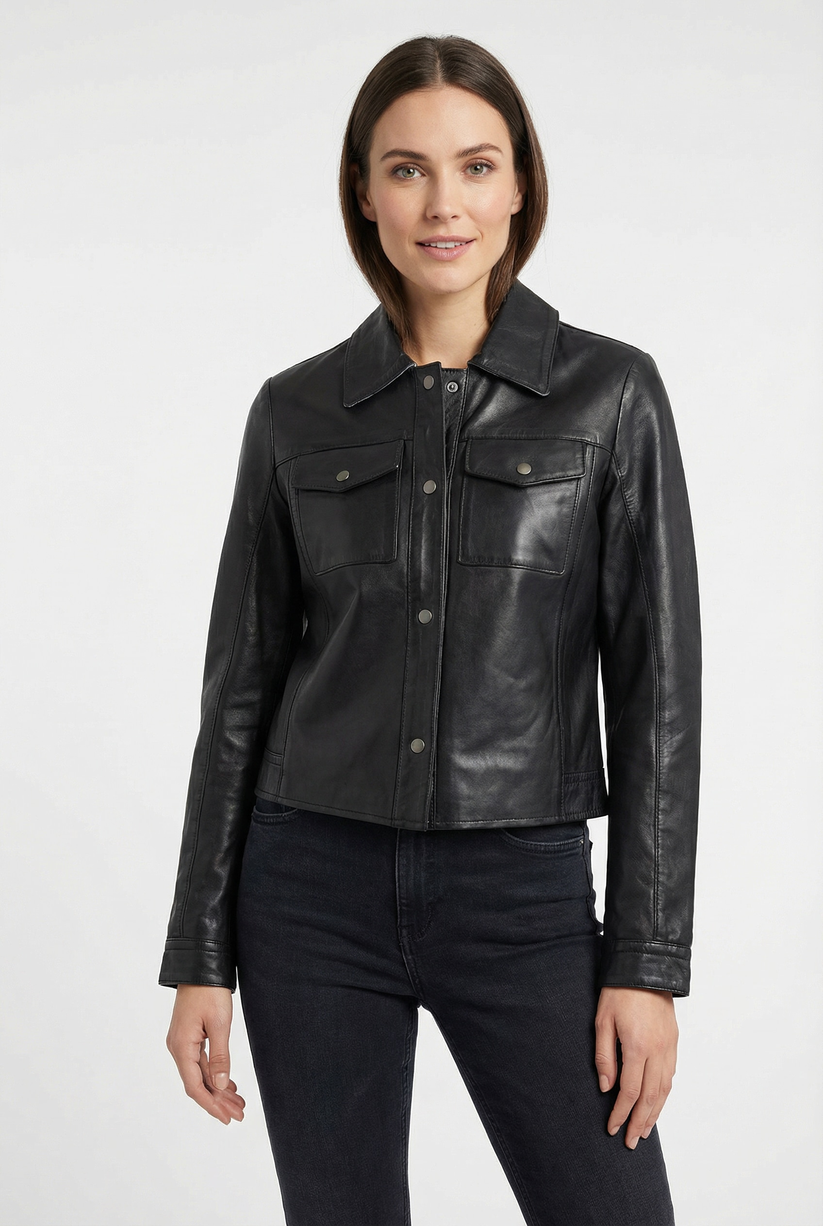 Image of Mauritius Lederjacke "MWFeodora" Hemdjacke mit Umlegekragen