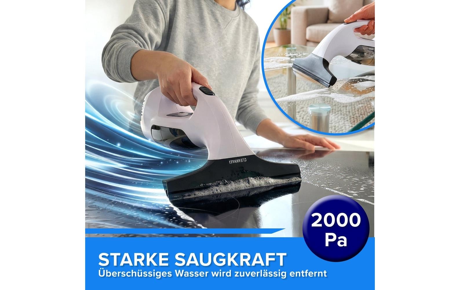 Lumaland Aspirateur de vitres sans fil »CLEANmaxx 3,7 V« Kabelloser Fensterreiniger mit Absaugfunktion
